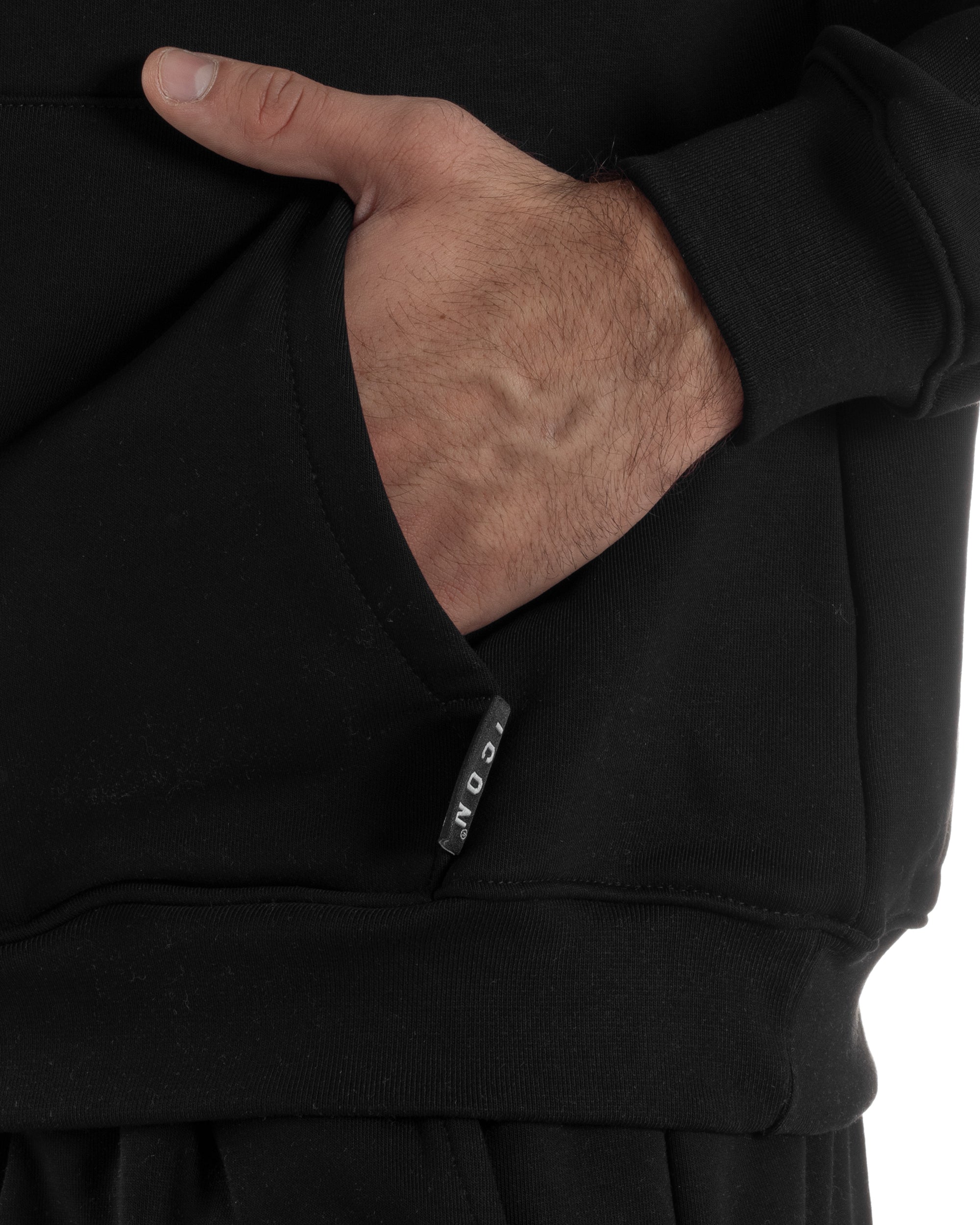 Felpa Uomo Cappuccio Marsupio Stampa Regular Fit Basic Nero ICON ICUF2W6F005