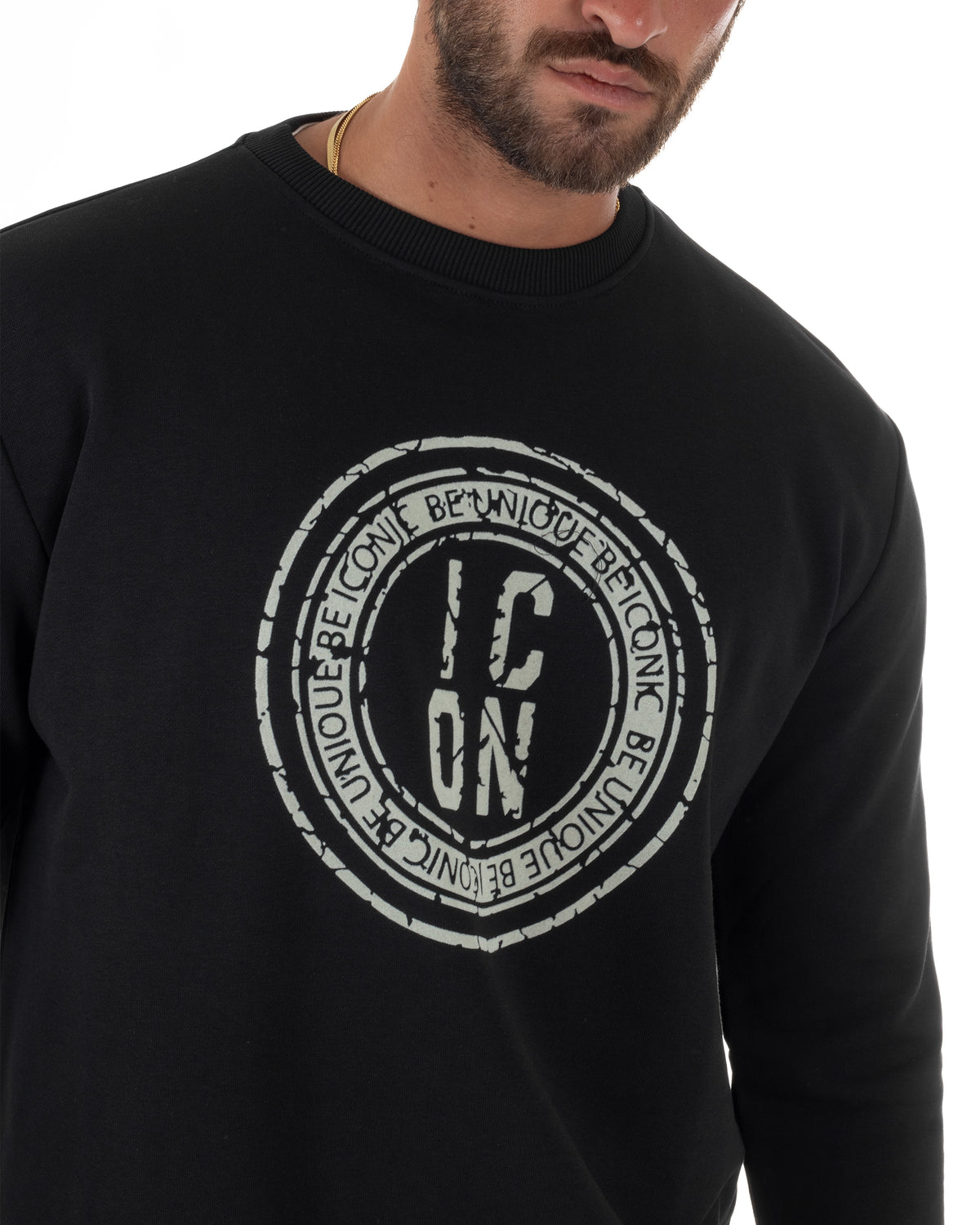 Maglia felpa uomo a girocollo con stampa logo sul davanti