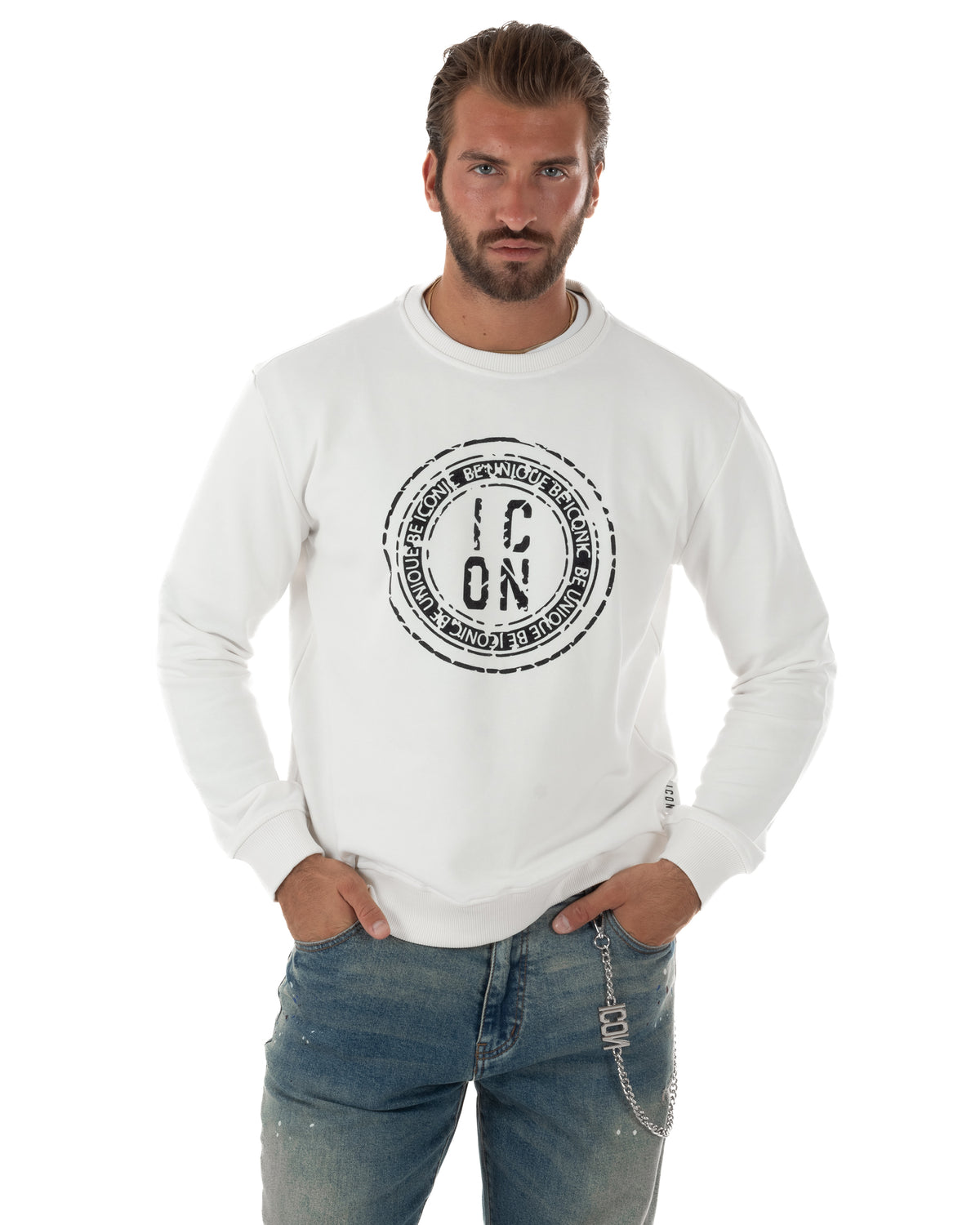 Felpa bianca uomo dal design casual e contemporaneo