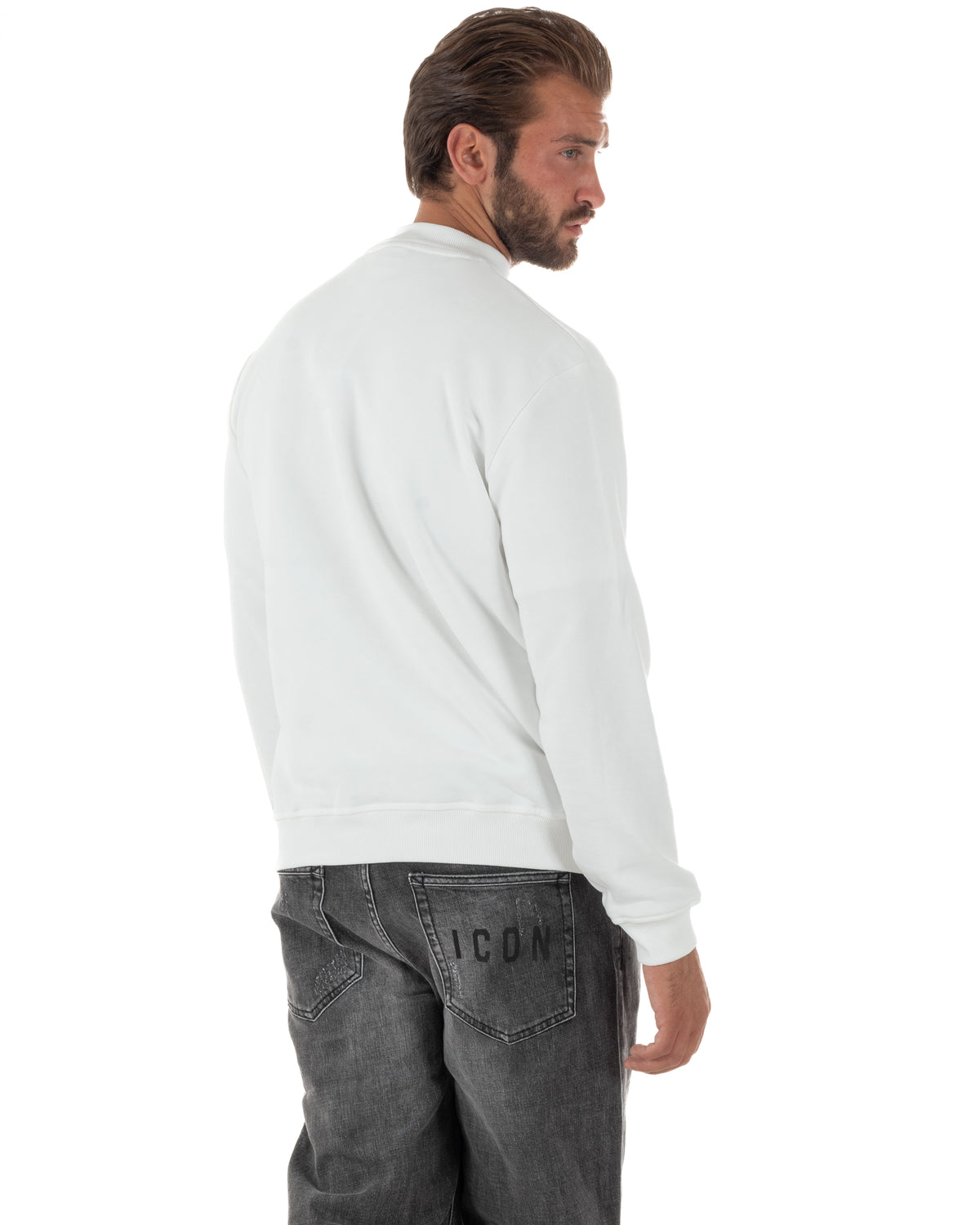 Felpa uomo collo alto maglia stampa logo frontale bianco ICON IUF078