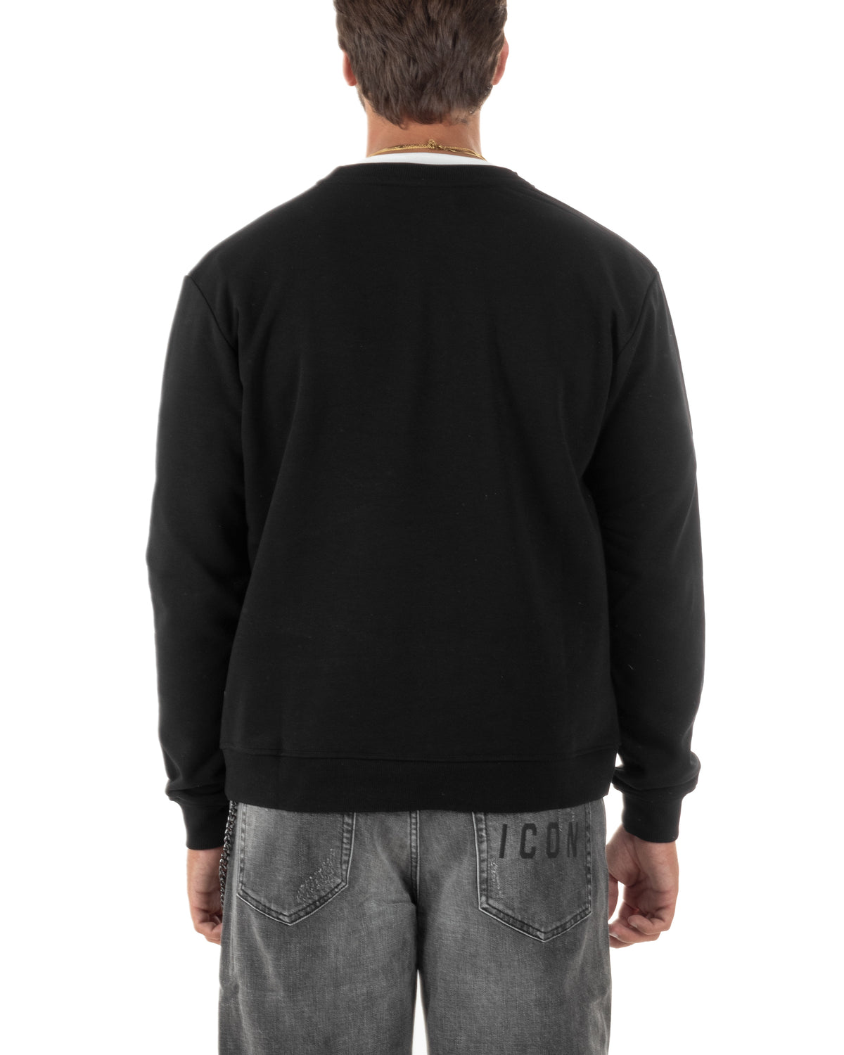 Felpa uomo girocollo maglia stampa logo frontale rabbit nero ICON IUF044