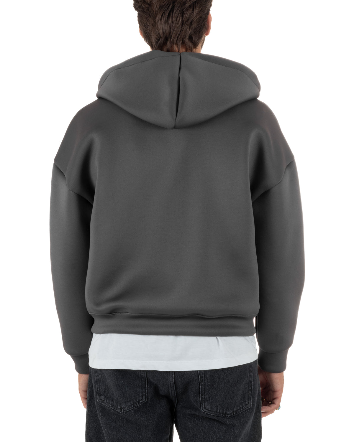 Felpa uomo scuba boxy fit cropped con cappuccio e zip grigio GIOSAL-F3084A