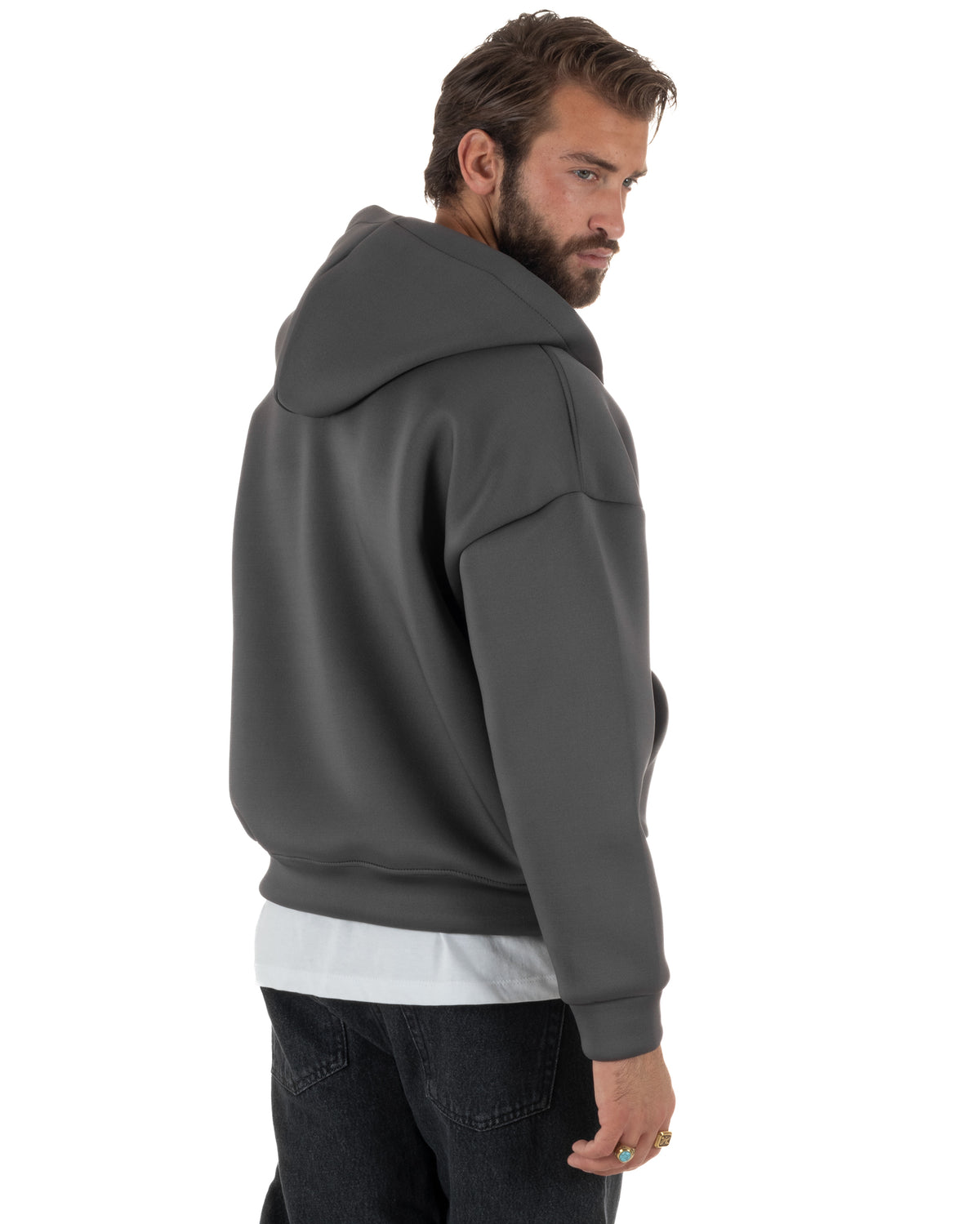 Felpa uomo scuba boxy fit cropped con cappuccio e zip grigio GIOSAL-F3084A