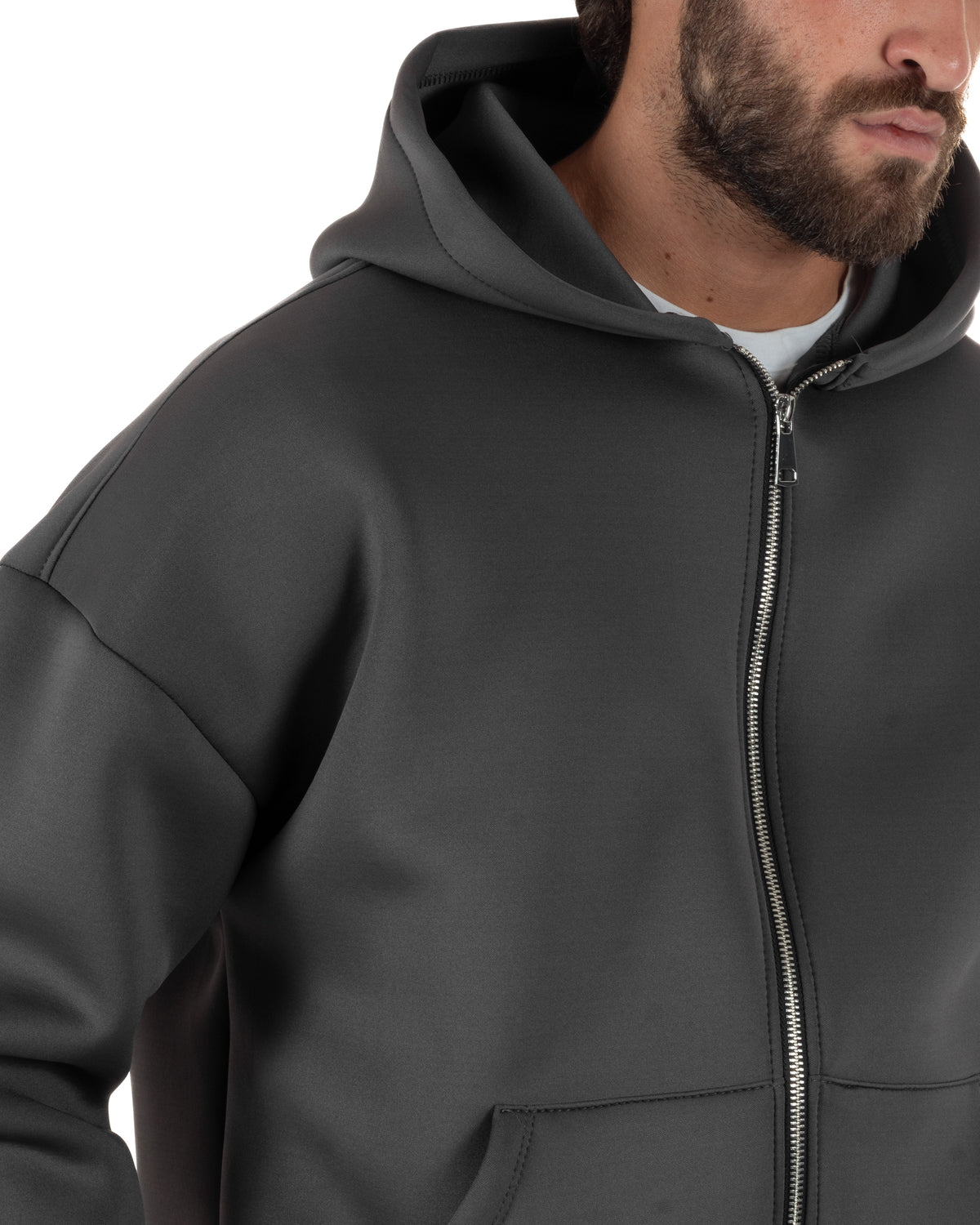 Felpa uomo scuba boxy fit cropped con cappuccio e zip grigio GIOSAL-F3084A