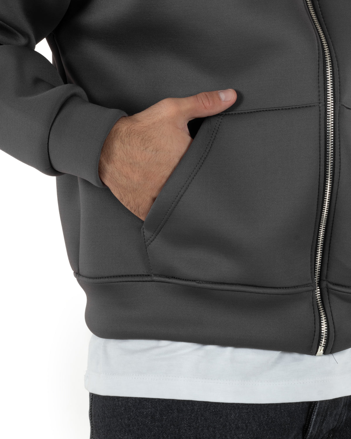 Felpa uomo scuba boxy fit cropped con cappuccio e zip grigio GIOSAL-F3084A