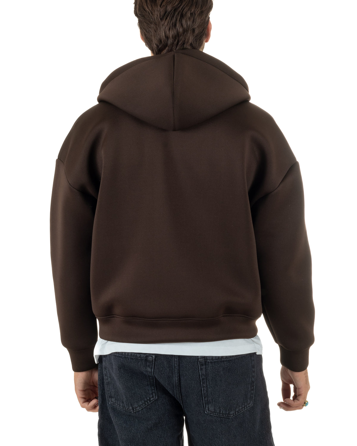 Felpa uomo scuba boxy fit cropped con cappuccio e zip marrone GIOSAL-F3085A