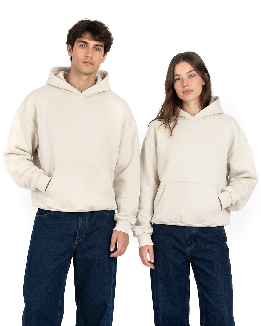 Felpa unisex uomo donna cappuccio boxy fit crop tasca marsupio avorio GIOSAL-F3087A