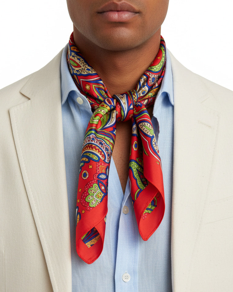 Foulard uomo unisex bandana paisley bordo satinato rosso GIOSAL-FD1001A