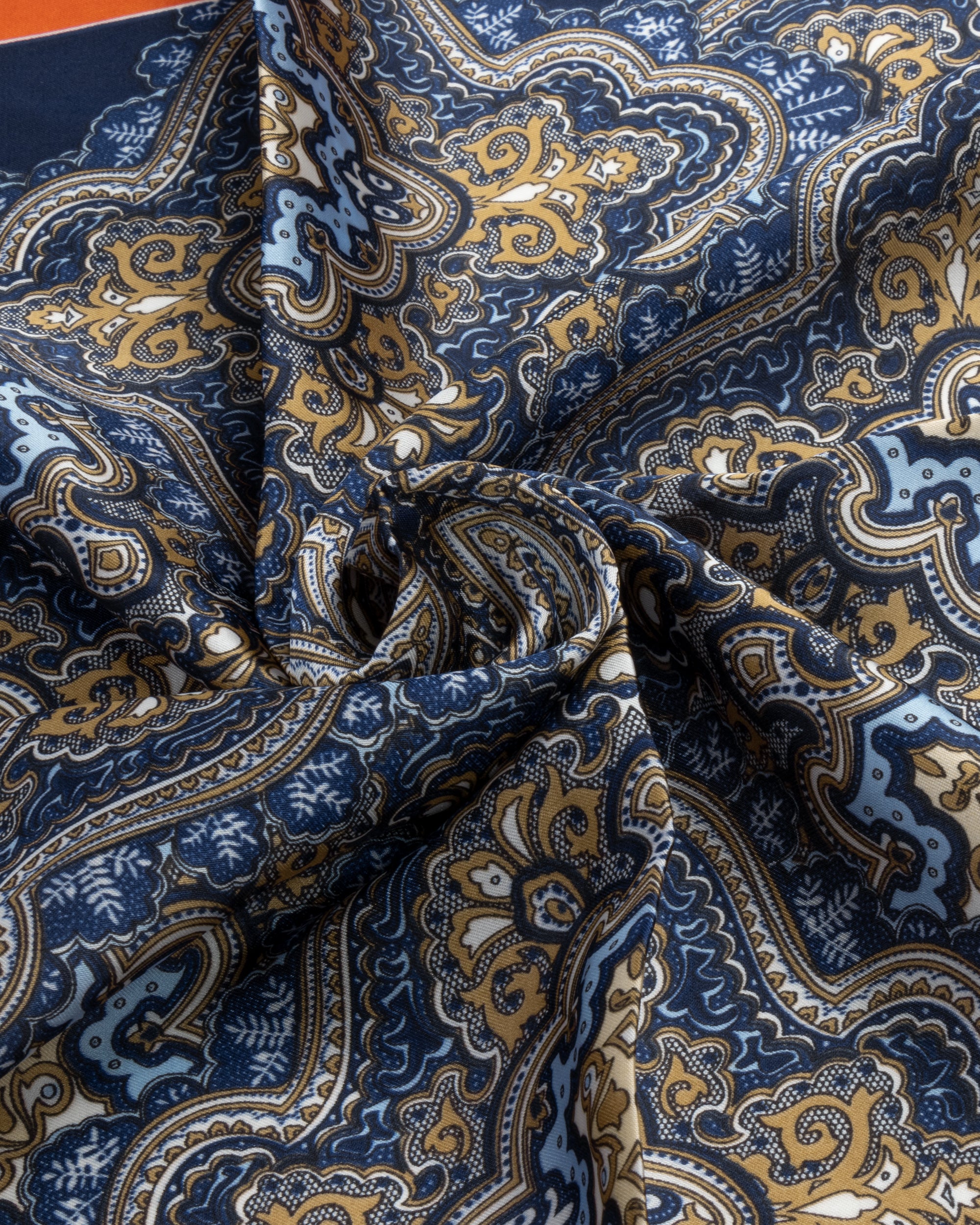Foulard uomo unisex bandana paisley medaglione bordo doppio satinato blu GIOSAL-FD1002A
