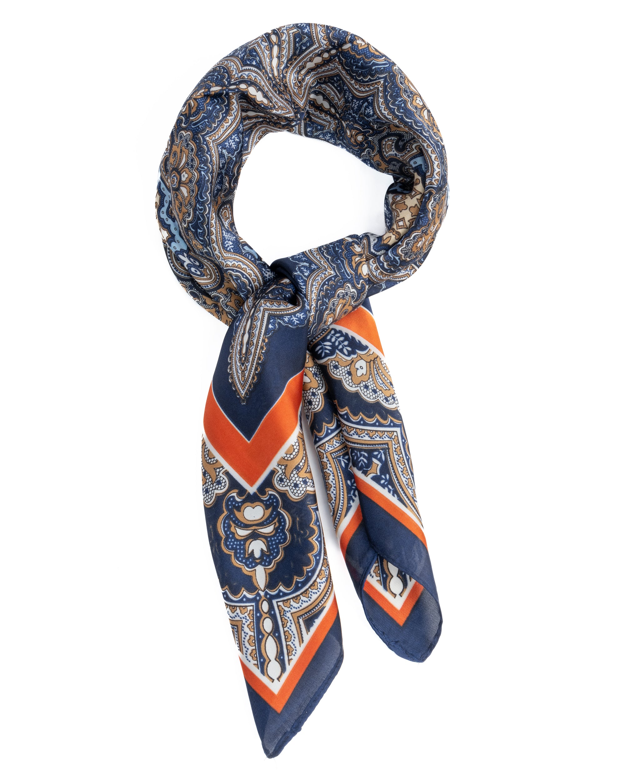 Foulard uomo unisex bandana paisley medaglione bordo doppio satinato blu GIOSAL-FD1002A