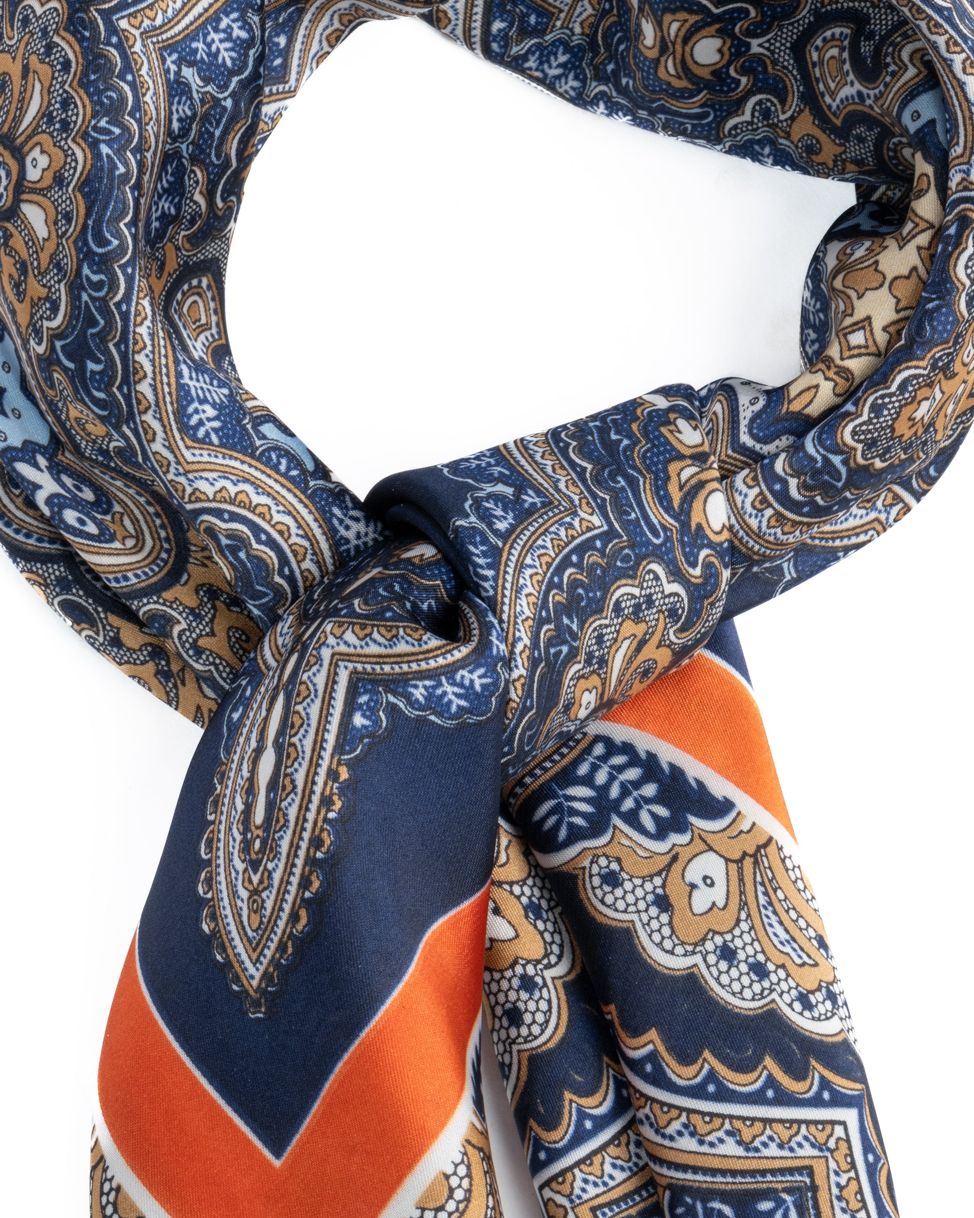 Foulard uomo unisex bandana paisley medaglione bordo doppio satinato blu GIOSAL-FD1002A