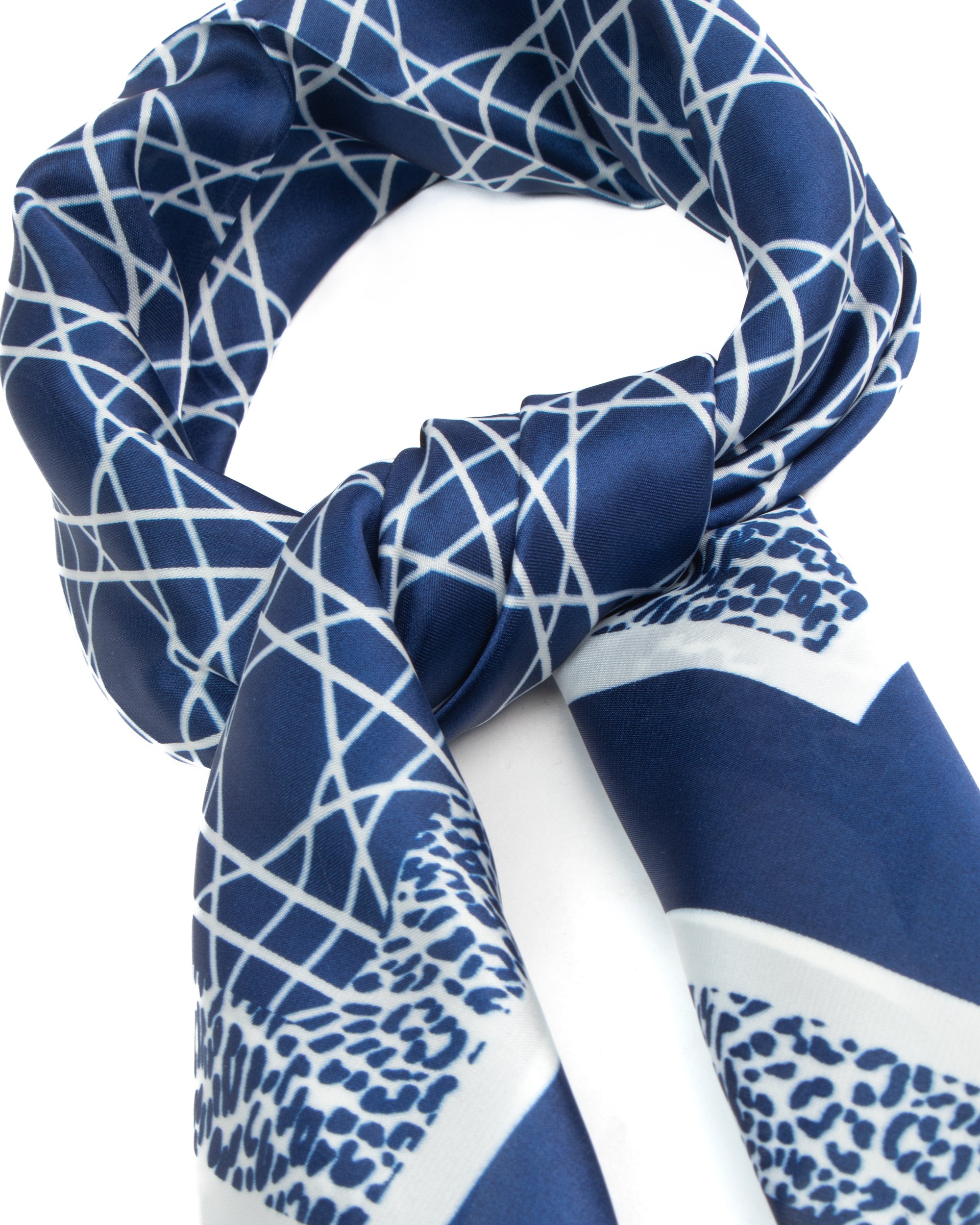 Foulard uomo unisex bandana geometrico reticolo cannage bordo leopardato chevron blu GIOSAL-FD1003A