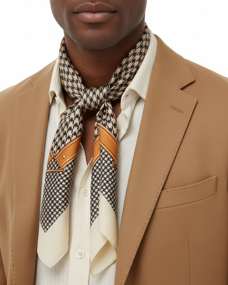 Foulard uomo unisex bandana pied-de-poule paisley bordo satinato beige GIOSAL-FD1004A