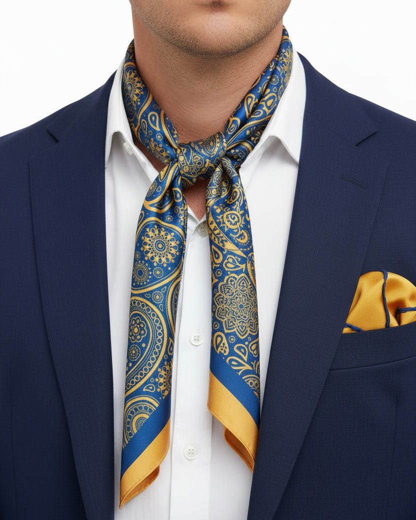 Foulard uomo unisex bandana paisley mandala bordo satinato bicolore blu GIOSAL-FD1005A