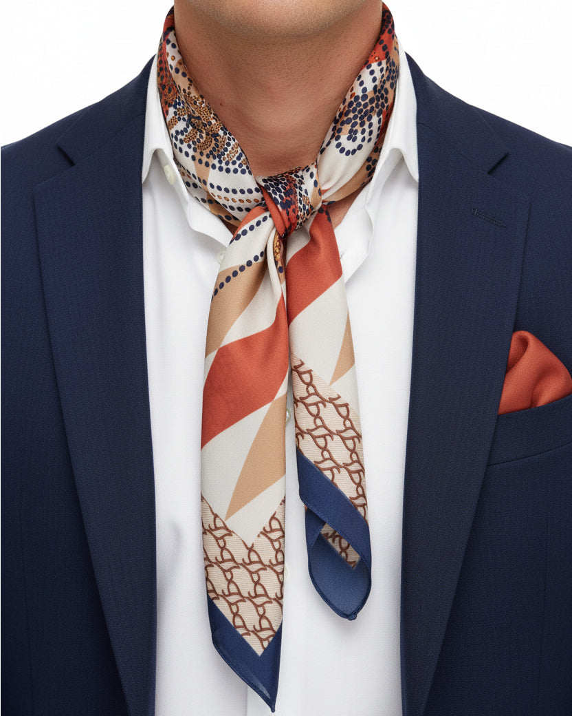Foulard uomo unisex bandana fantino rombi bordo satinato beige GIOSAL-FD1007A