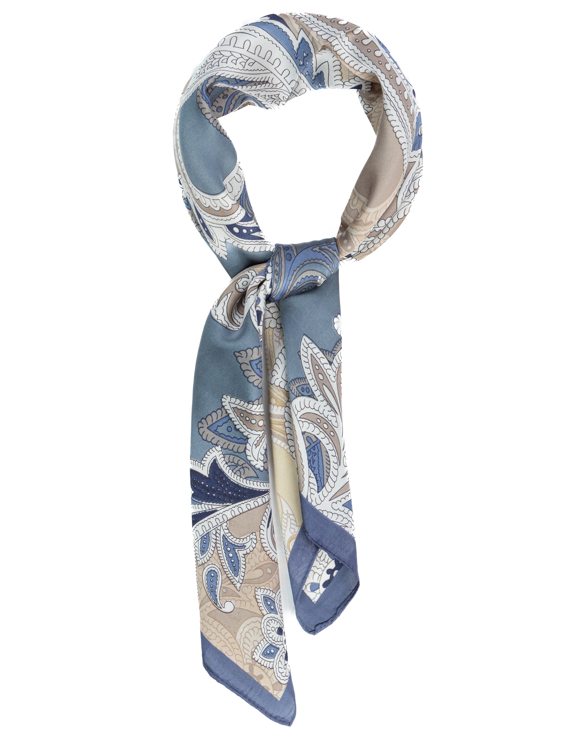 Foulard uomo unisex bandana paisley floreale medaglione fondo bicolore bordo satinato celeste GIOSAL-FD1008A