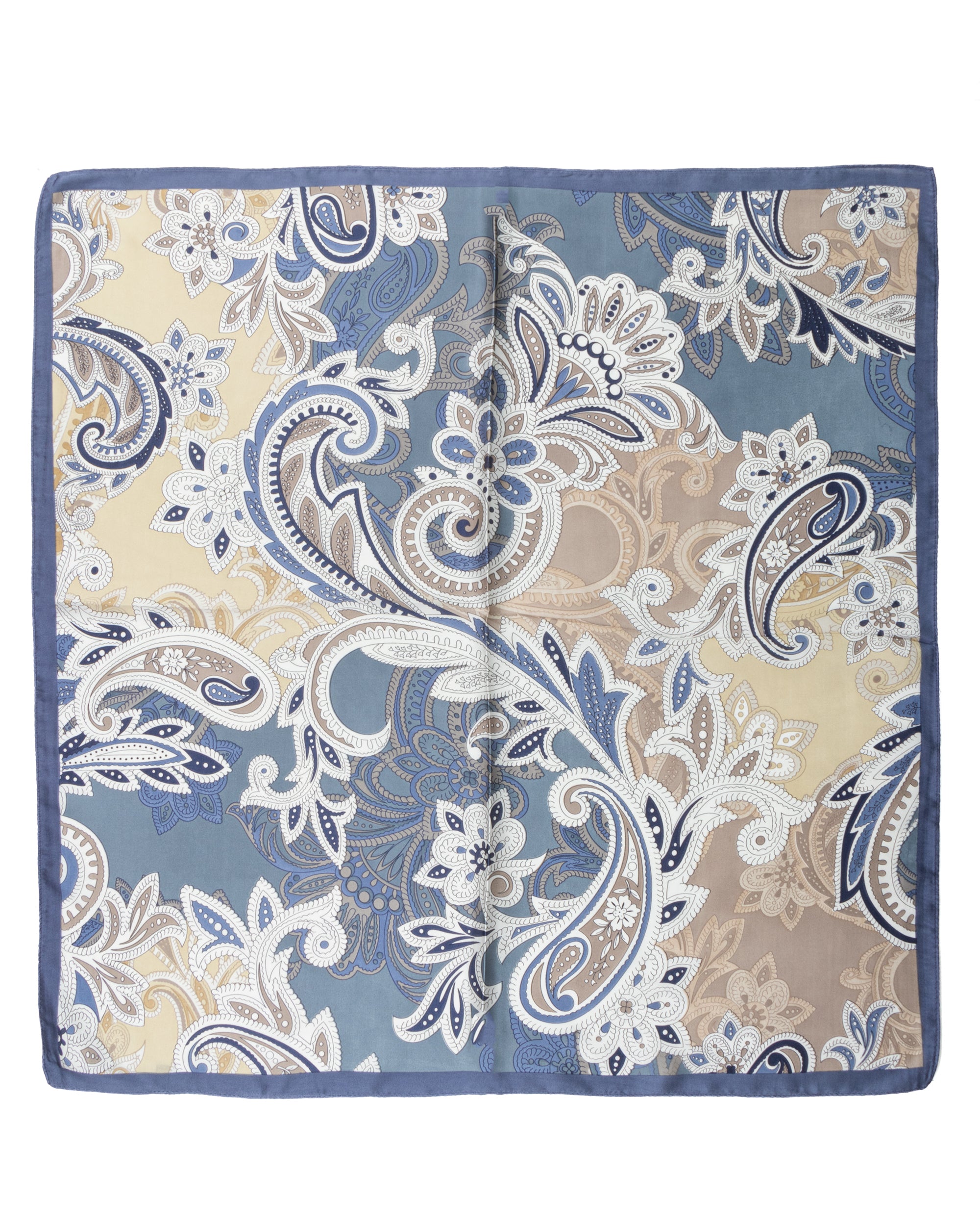 Foulard uomo unisex bandana paisley floreale medaglione fondo bicolore bordo satinato celeste GIOSAL-FD1008A