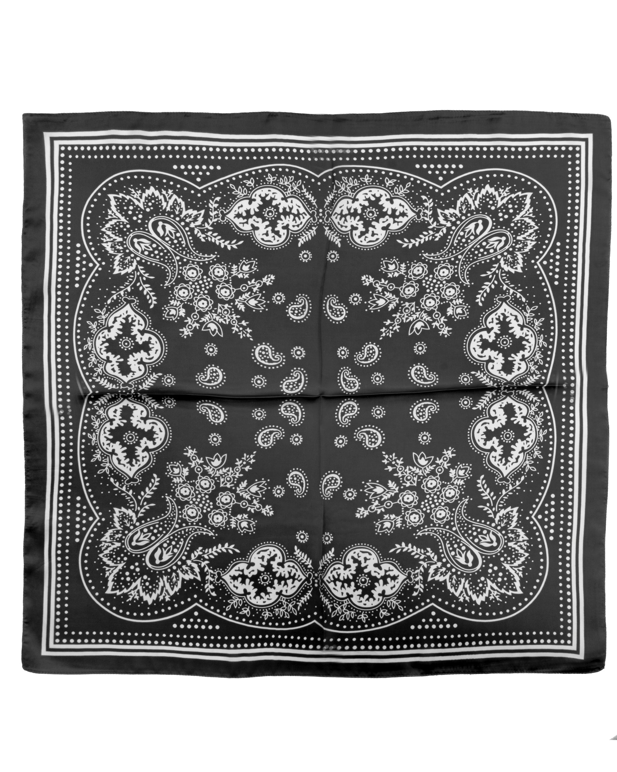 Foulard uomo unisex bandana paisley medaglione simmetrico bordo satinato nero GIOSAL-FD1014A