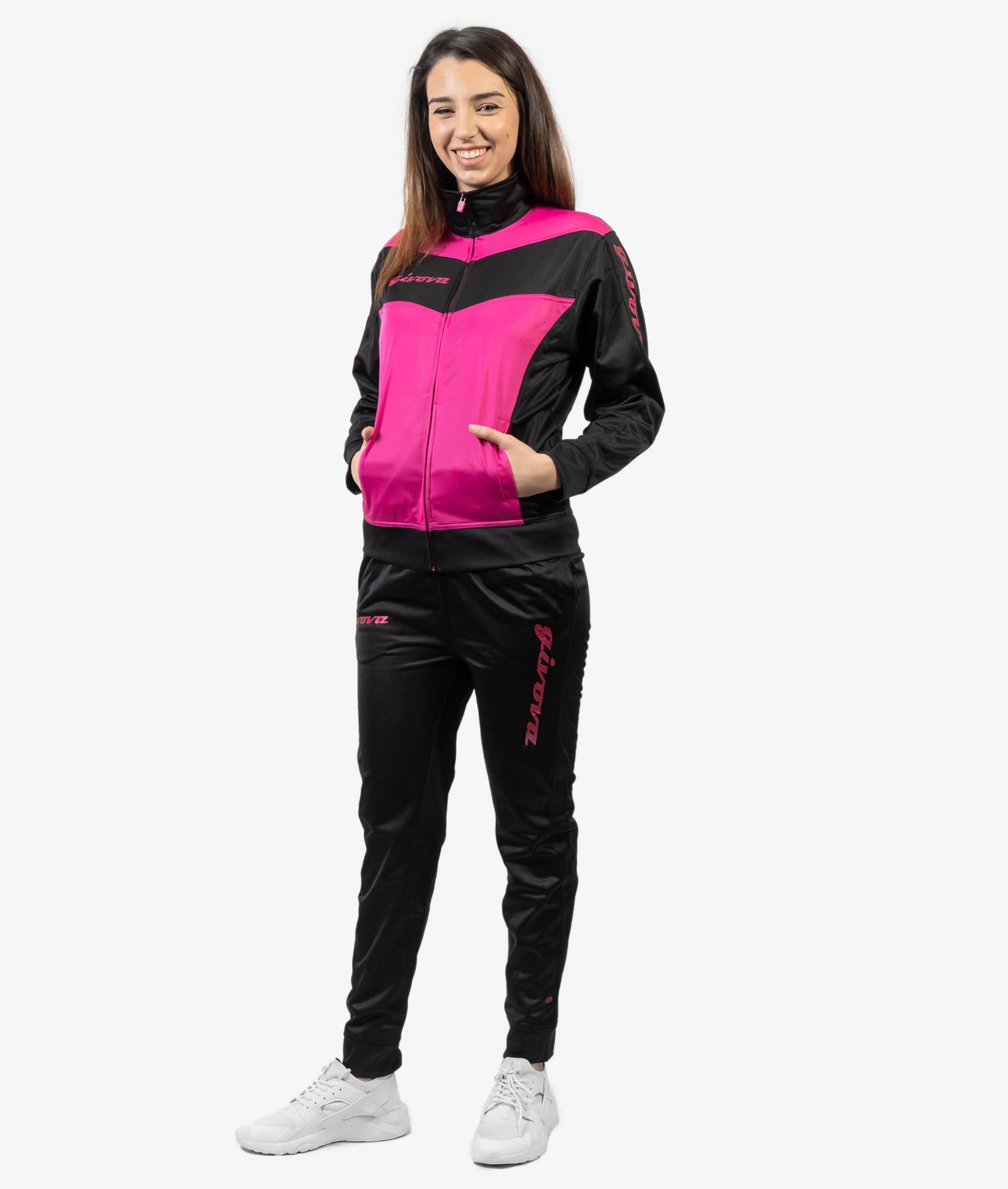 Tuta GIVOVA VISA LUXURY FUXIA NERO Triacetato Set Unisex Sportivo Da Ginnastica Felpa Con Zip Pantaloni Tracksuit GIOSAL