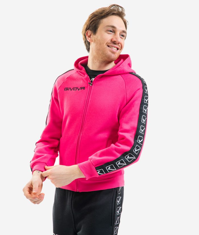 FELPA FULL ZIP BAND GIVOVA FUXIA Unisex Cotone Felpato Maglia Sportiva Con Cappuccio Con Zip Con Tasche Laterali GIOSAL