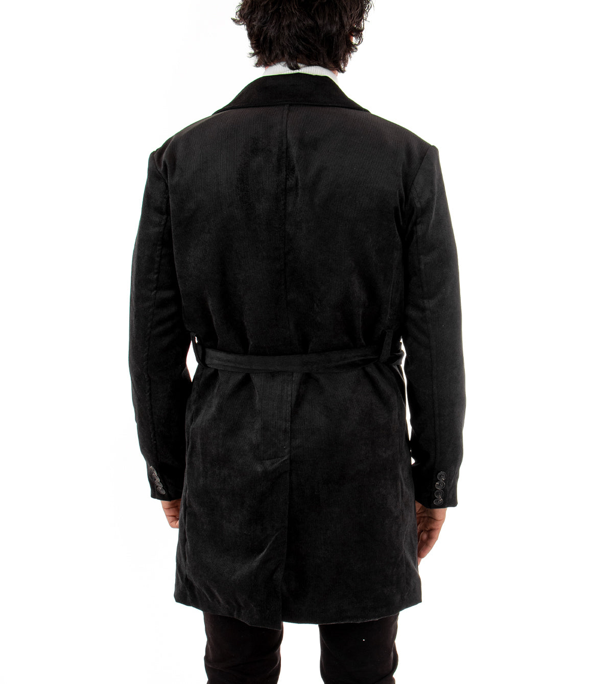 Cappotto Monopetto Uomo Giaccone Con Colletto Cintura Nero Baronetto Elegante GIOSAL-G2461A