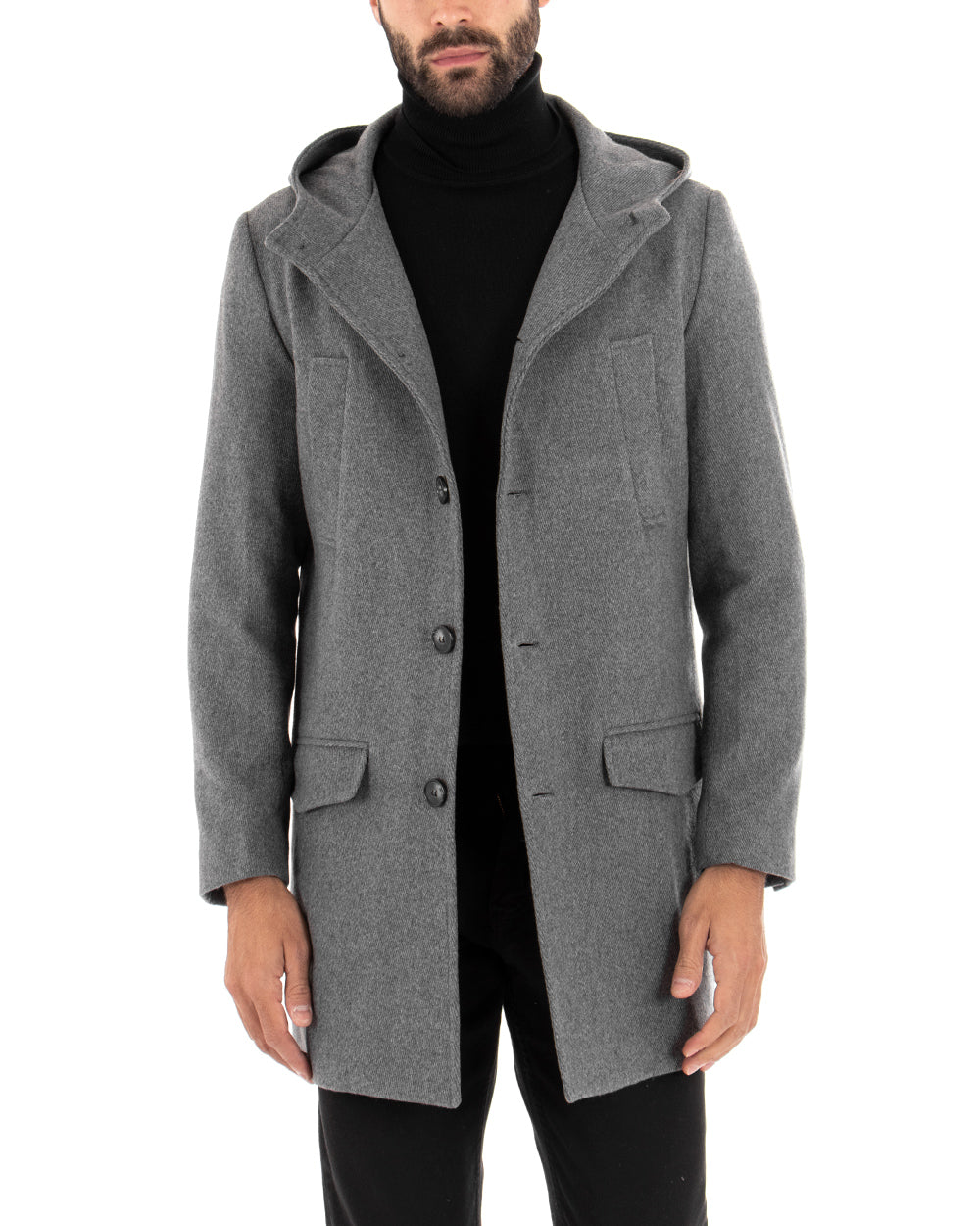 Single-breasted Coat Men's Elegant Baronet Gray Hooded Jacket GIOSAL-G2722A