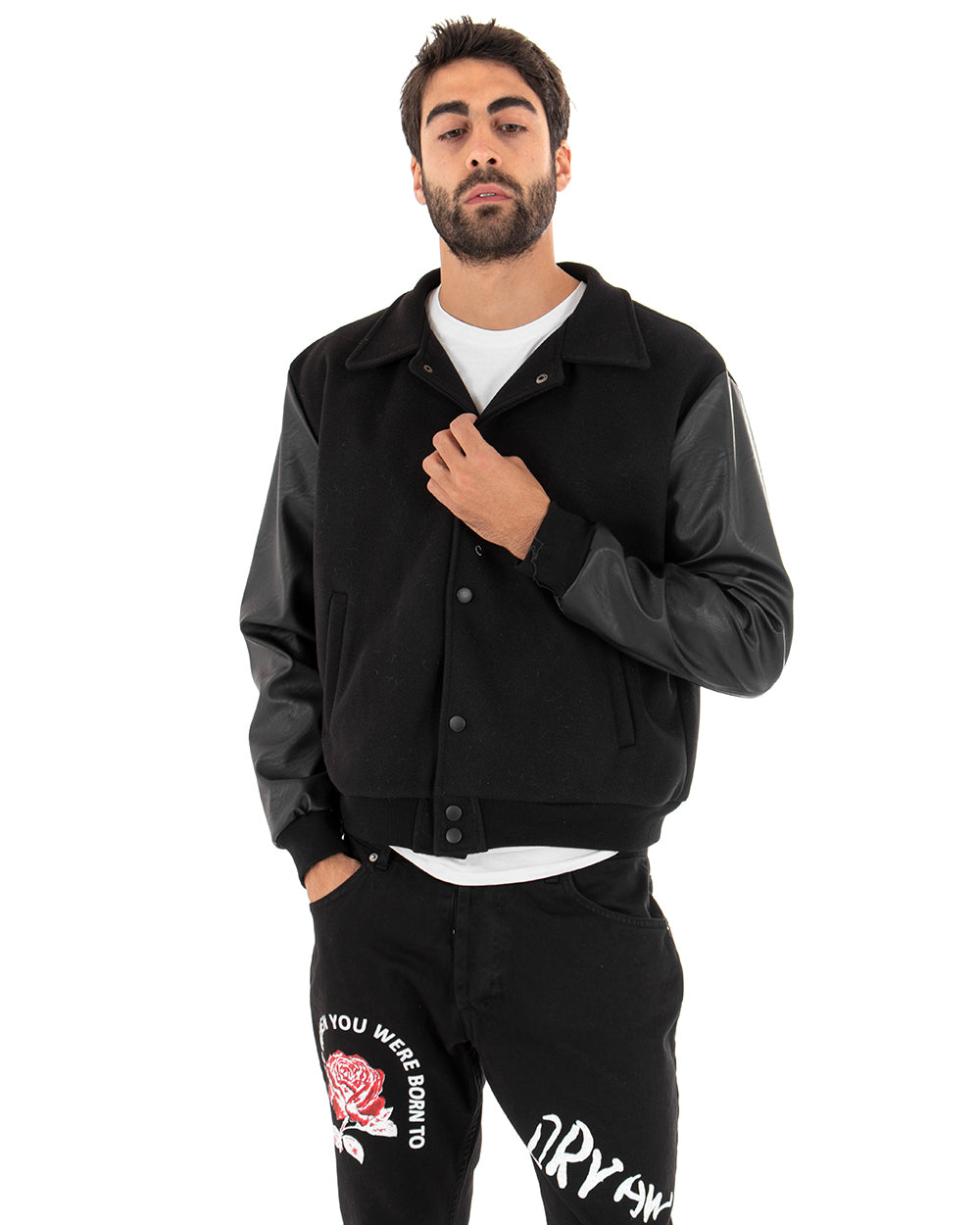Men's Long Sleeve Solid Color Black Jacket Casual Sweatshirt Jacket GIOSAL