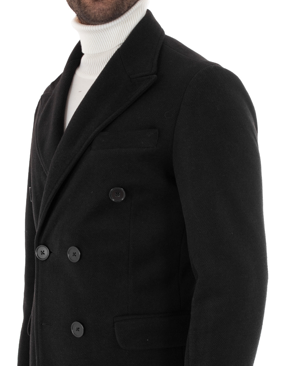 Cappotto Doppiopetto Uomo Giaccone Con Colletto Nero Elegante GIOSAL-G2756A