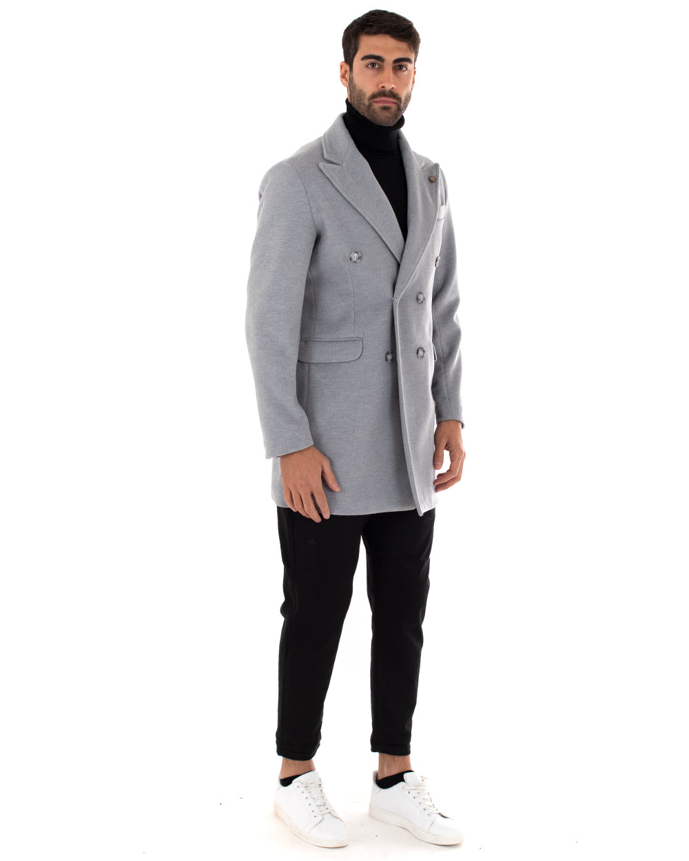 Double-breasted Men's Coat Jacket With Elegant Gray Collar GIOSAL-G2759A