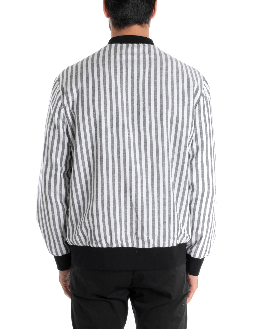 Men's Long Sleeve Striped Casual Jacket Black Light Viscose GIOSAL