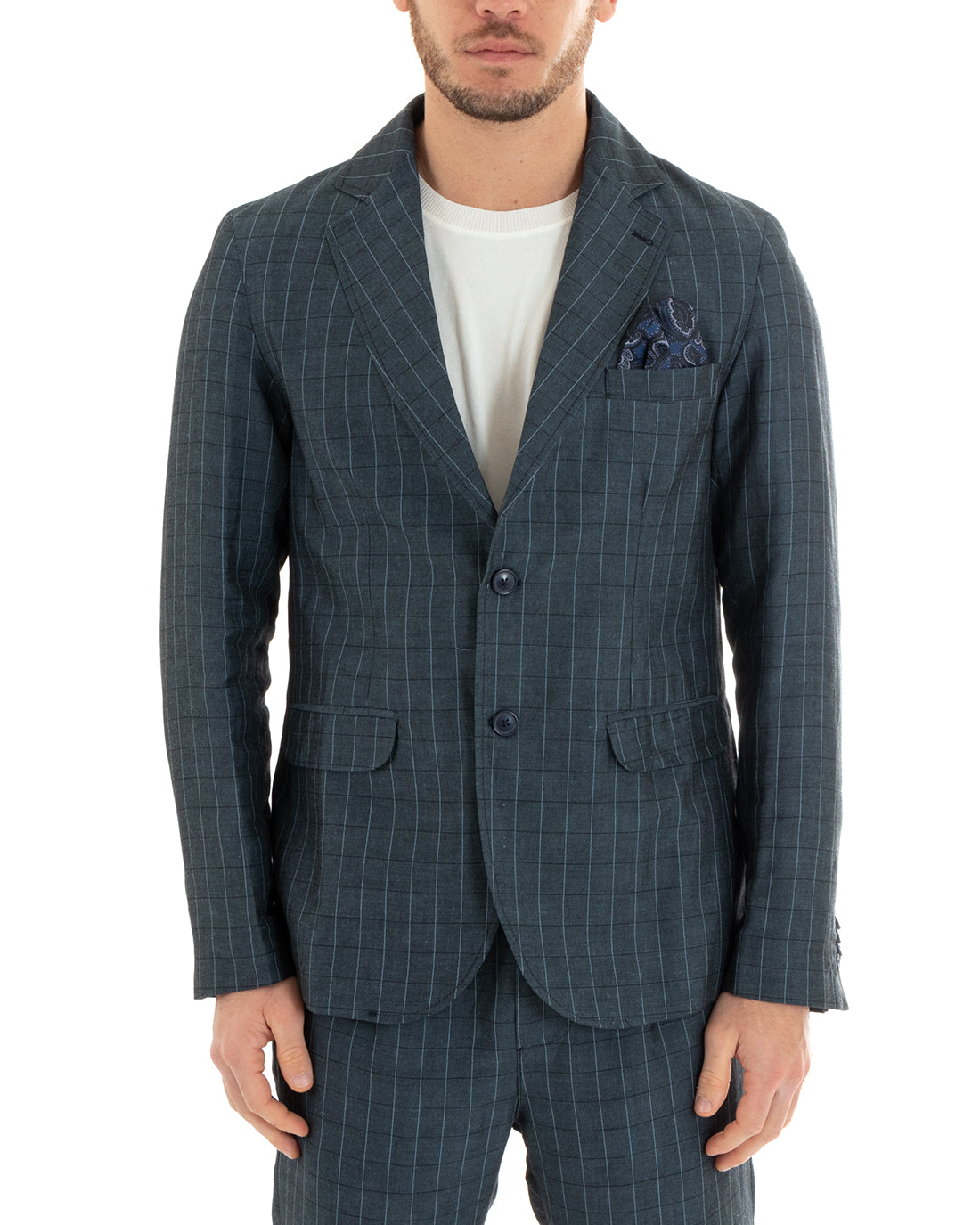 Single-breasted Linen Men's Jacket Checked Brown Ceremony Elegant Casual GIOSAL-G2850A