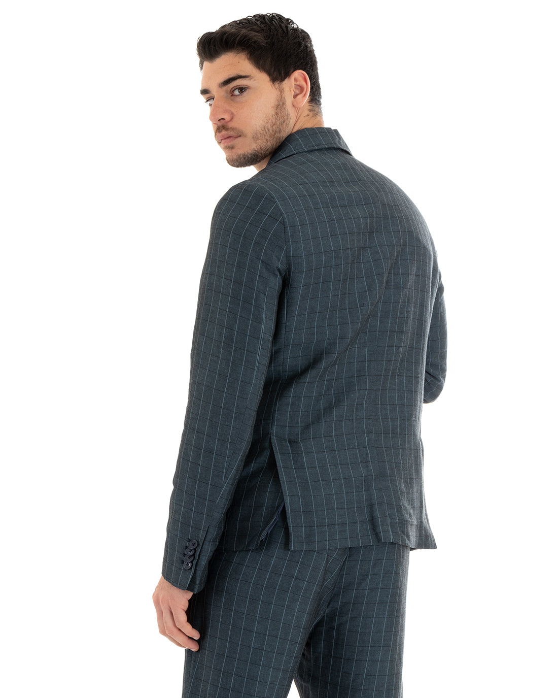 Single-breasted Linen Men's Jacket Checked Brown Ceremony Elegant Casual GIOSAL-G2850A