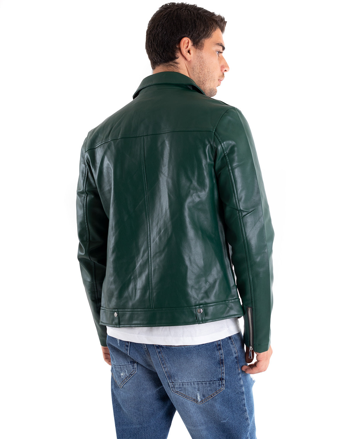 Giubbotto Uomo Biker Chiodo Ecopelle Verde Acqua Casual GIOSAL-G3021A