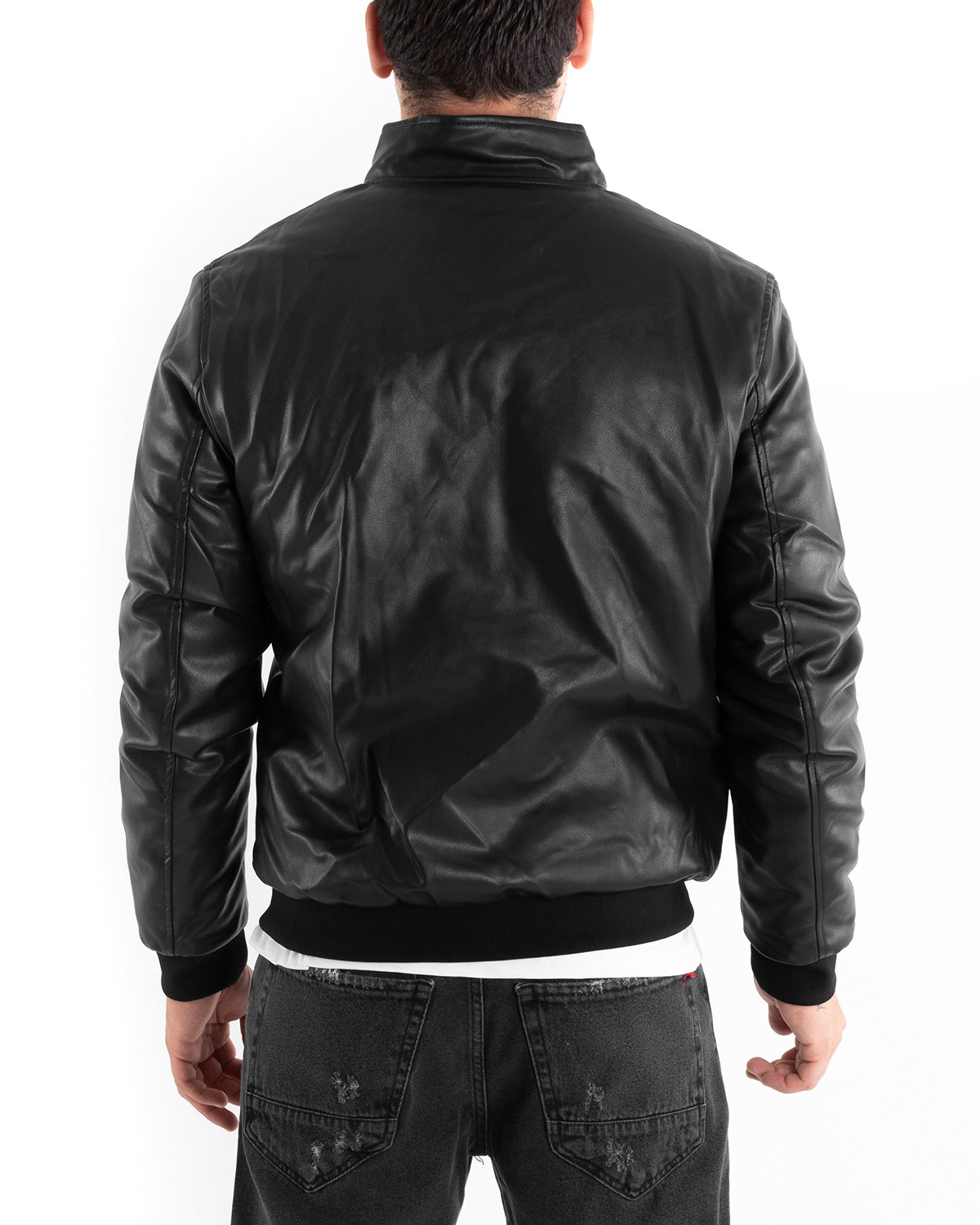 Men's Long Sleeve Double-sided Solid Black Bomber Jacket GIOSAL