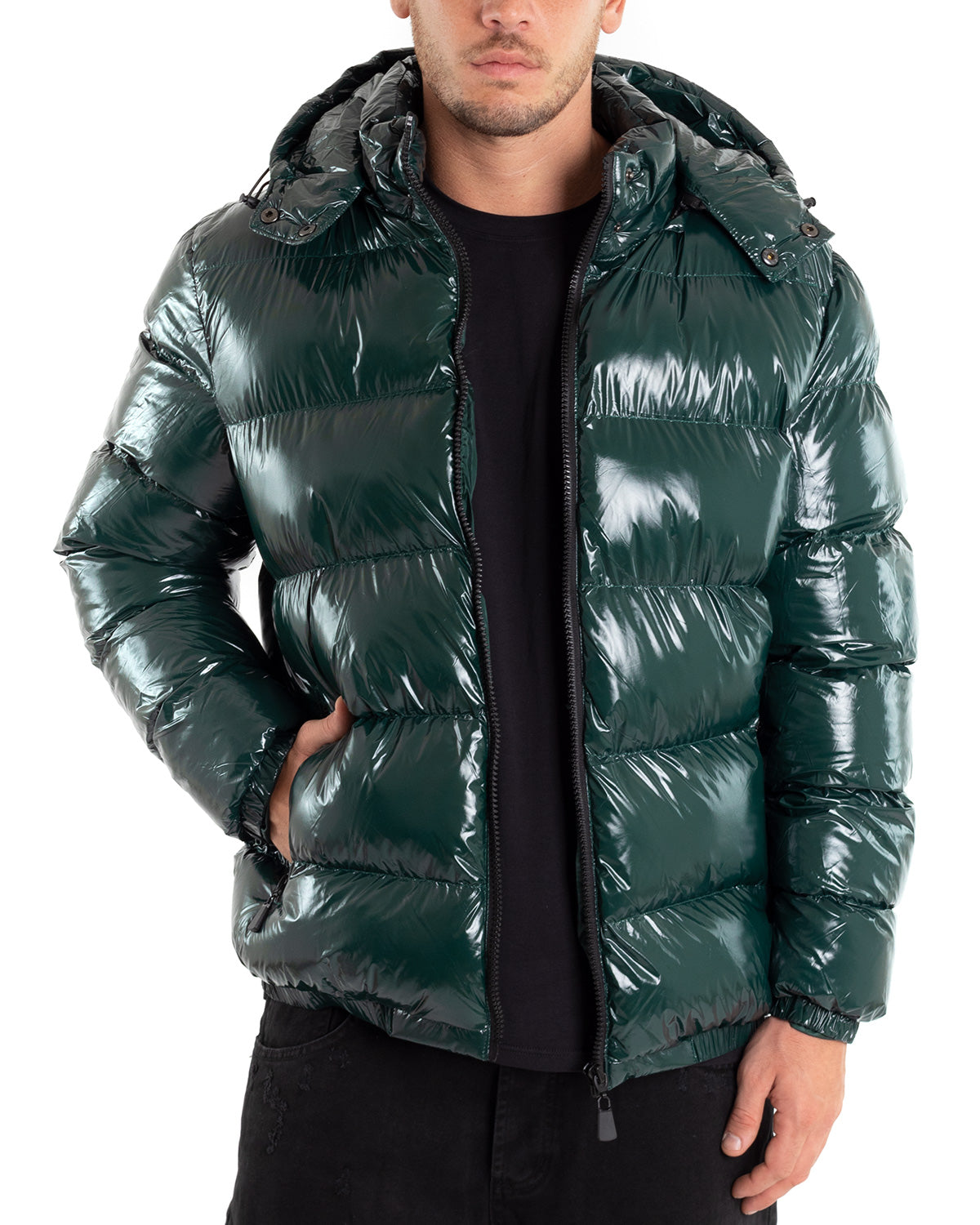 Men's Oversized Patent Leather Jacket Solid Color Shiny Green Casual GIOSAL-G2894A