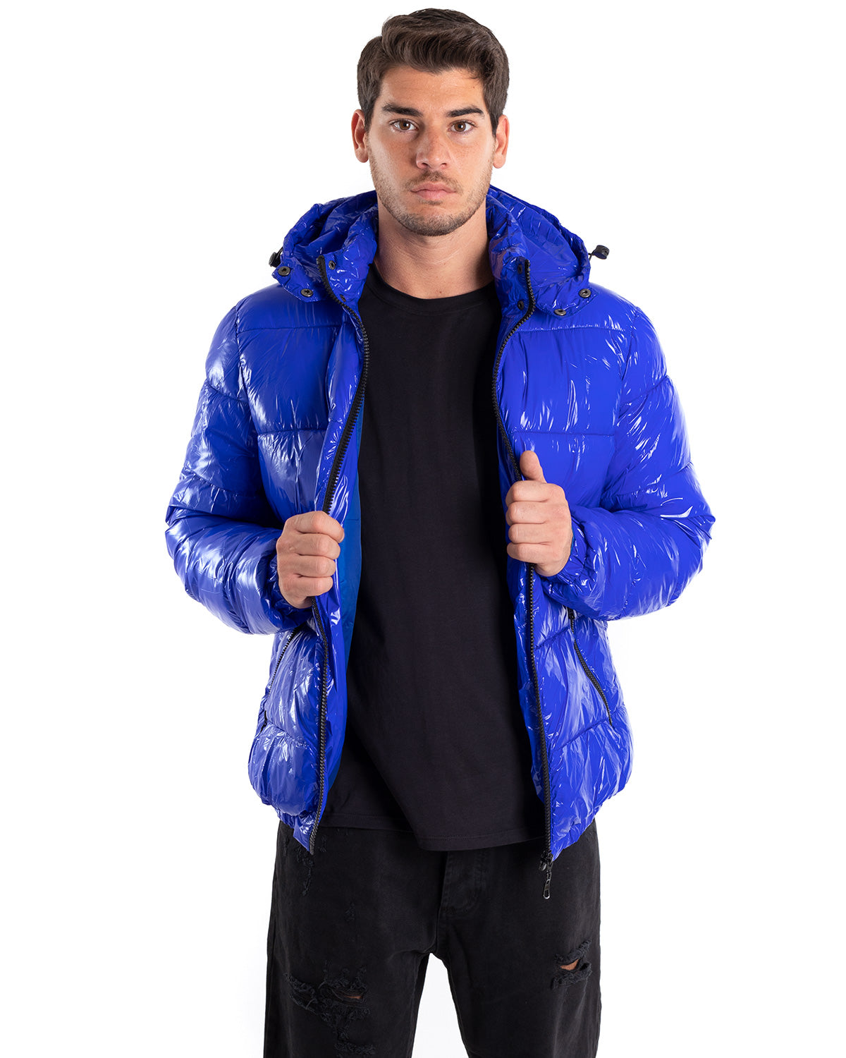Men's Oversized Patent Leather Jacket Solid Color Royal Shiny Casual GIOSAL-G2896A