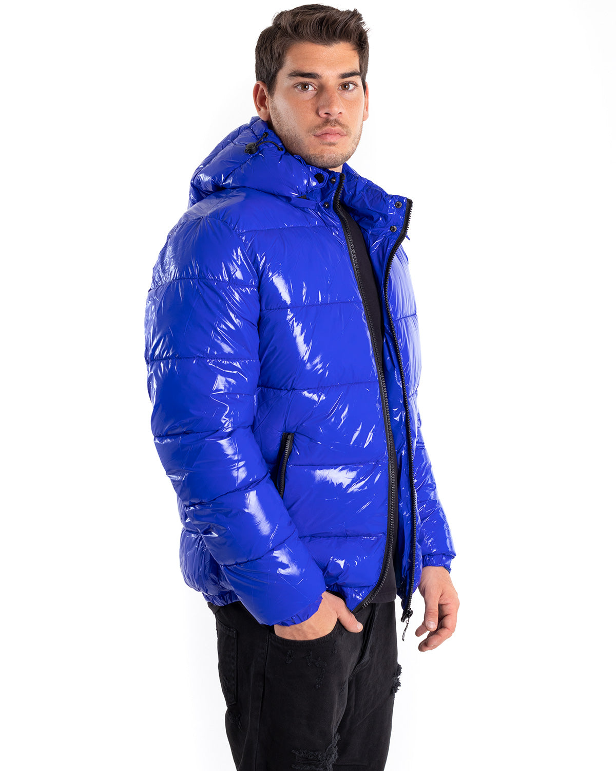 Men's Oversized Patent Leather Jacket Solid Color Royal Shiny Casual GIOSAL-G2896A