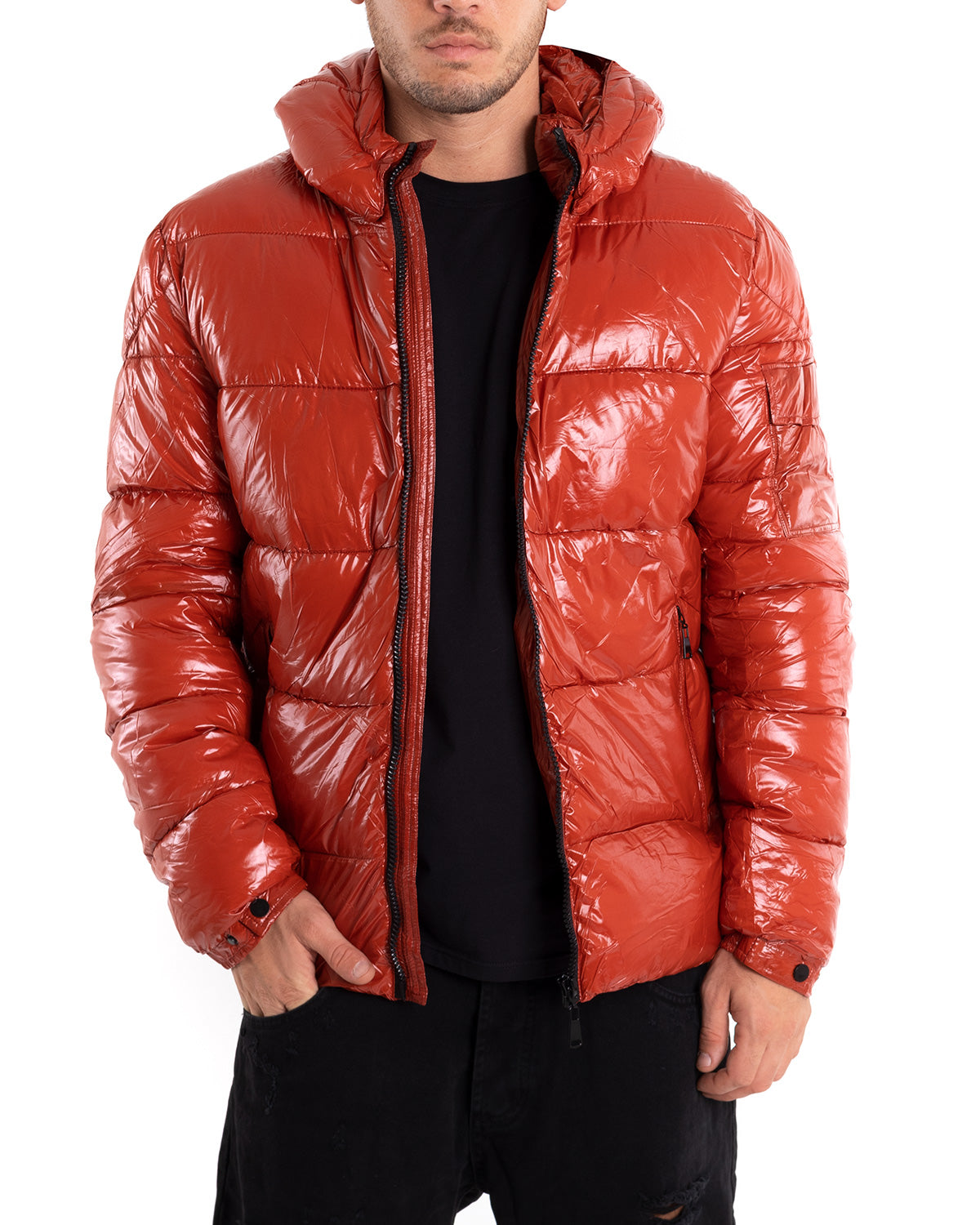 Men's Bomber Jacket Shiny Patent Oversize Pocket Solid Color Red GIOSAL-G2907A