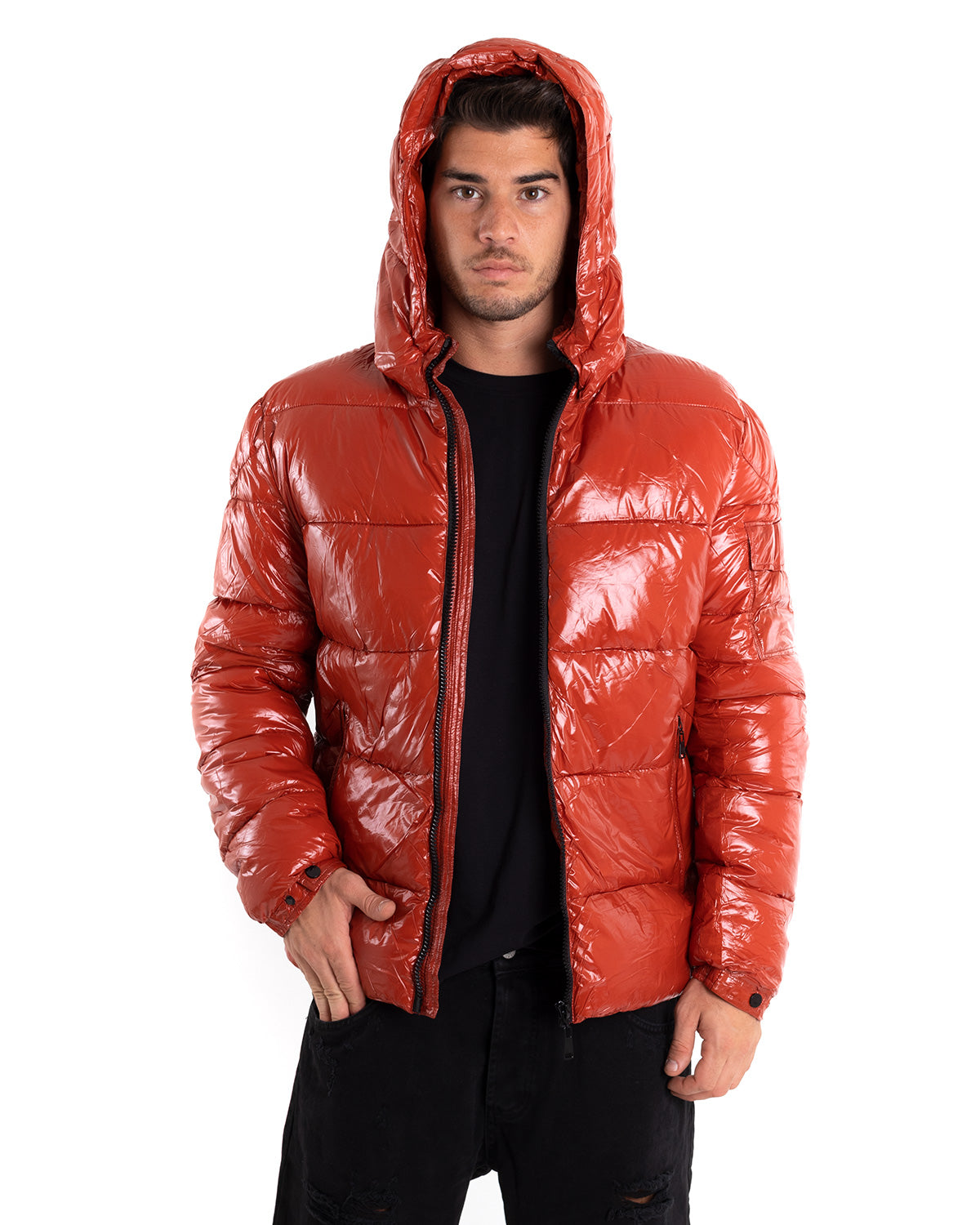 Red shiny deals bomber jacket