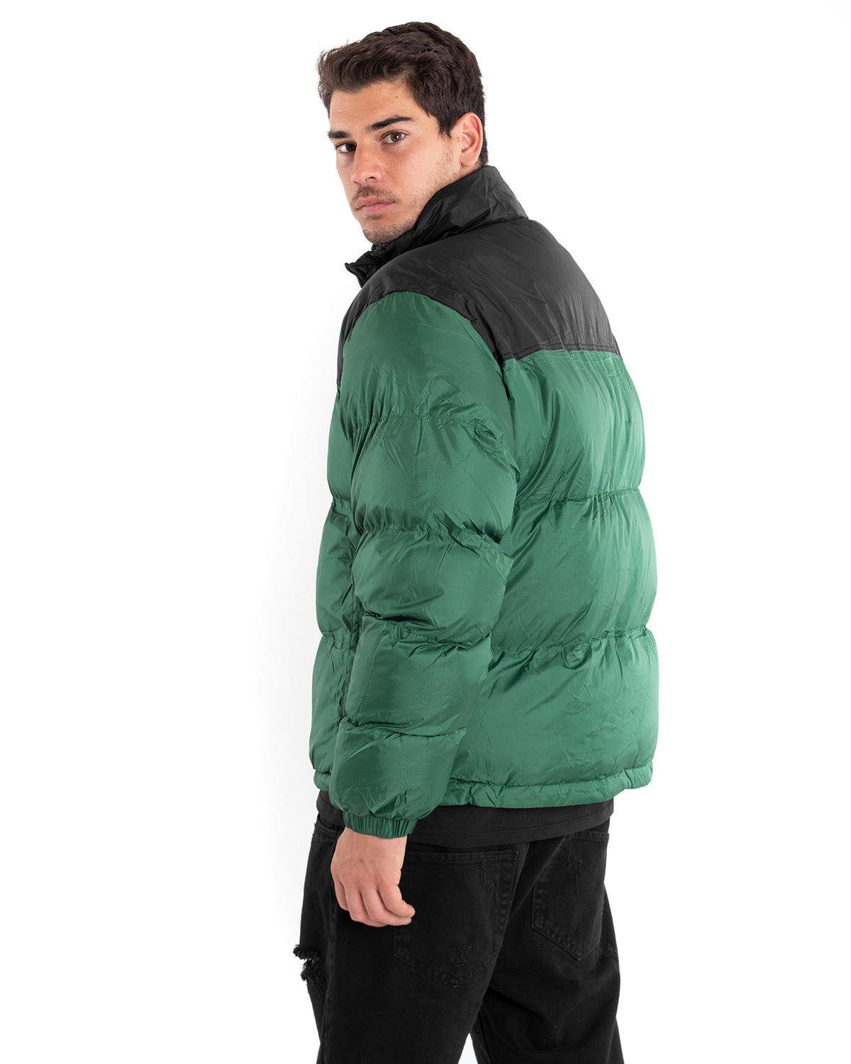Men's Two-Tone Bomber Jacket Black Green Long Sleeve Casual Padded GIOSAL G2910A