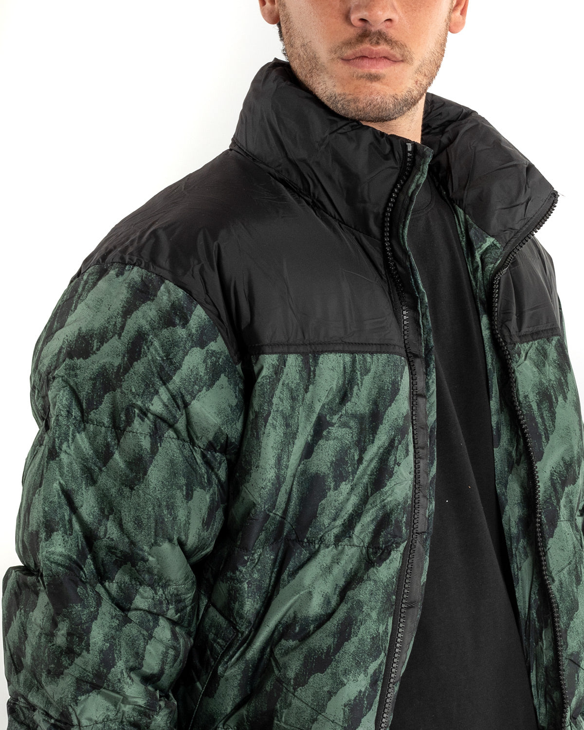 Men's Two-Tone Green Bomber Jacket Padded Casual Black GIOSAL
