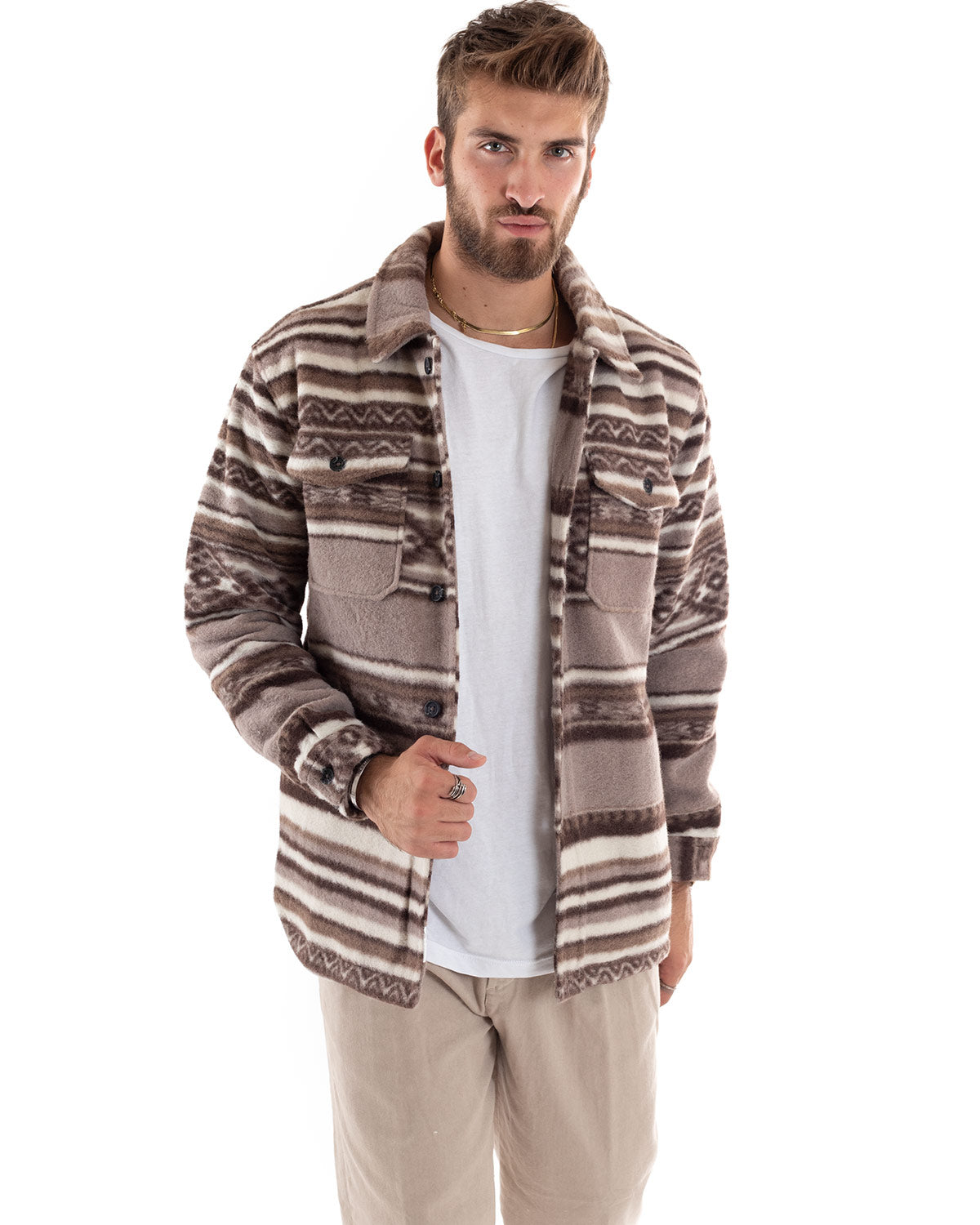 Men's Jacket With Warm Shirt Collar Beige GIOSAL-G2921A