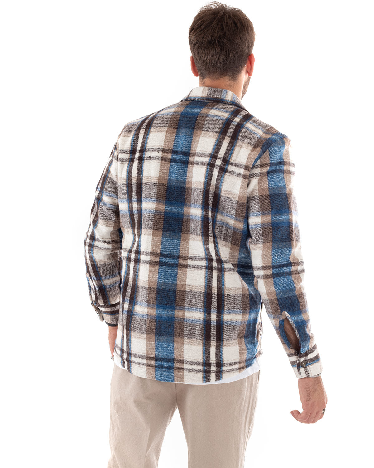 Men's Jacket Coat Shirt Shirt With Casual Collar Checked Pattern Blue GIOSAL-G2922A