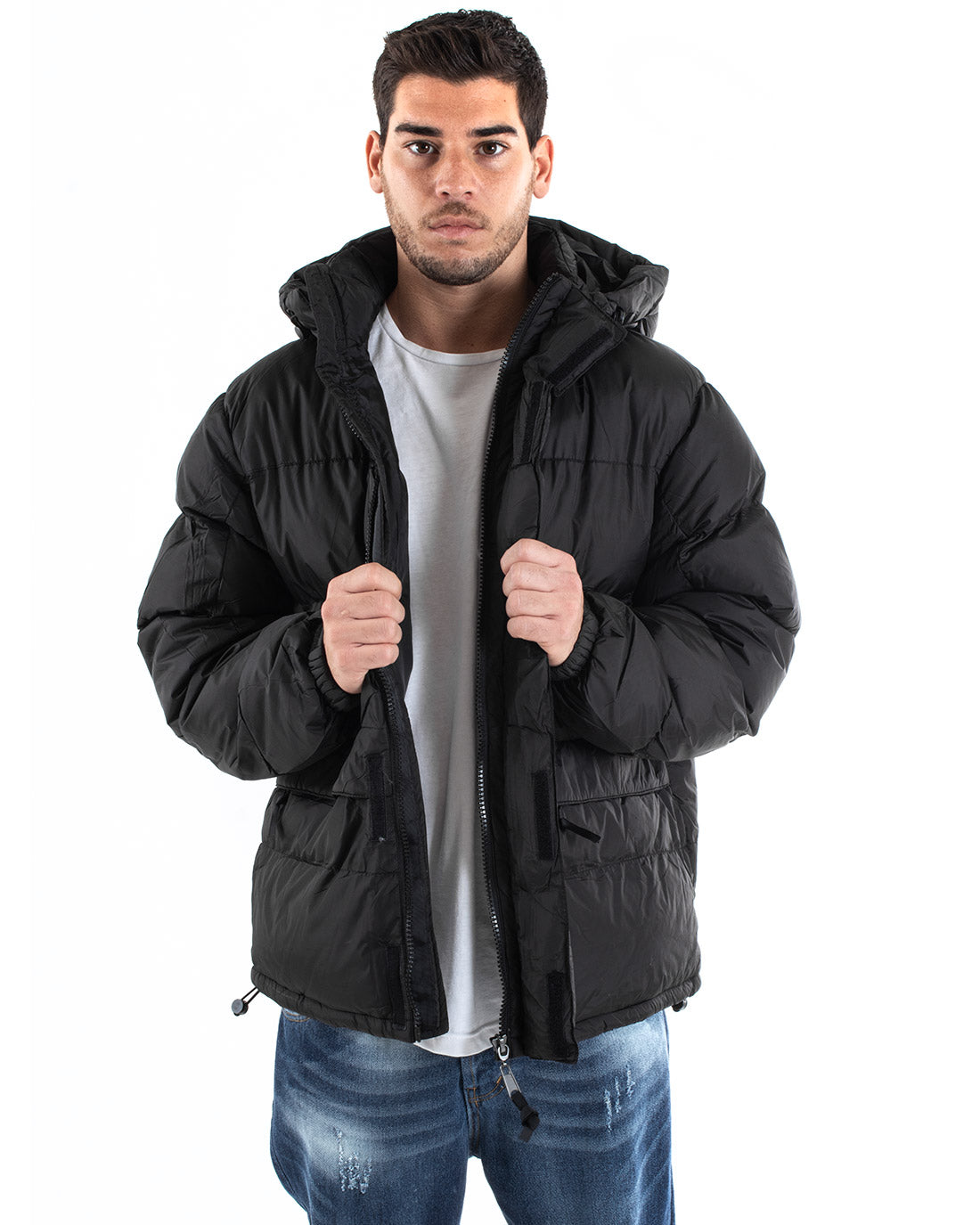 Men's Bomber Jacket Solid Color Black Casual Padded Hood GIOSAL-G2937A