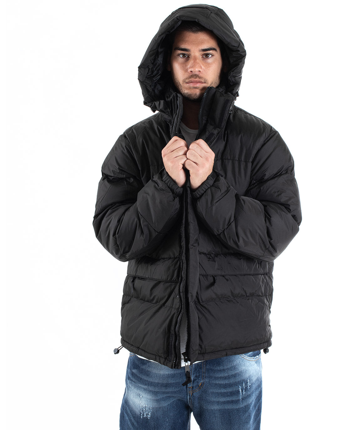 Men's Bomber Jacket Solid Color Black Casual Padded Hood GIOSAL-G2937A