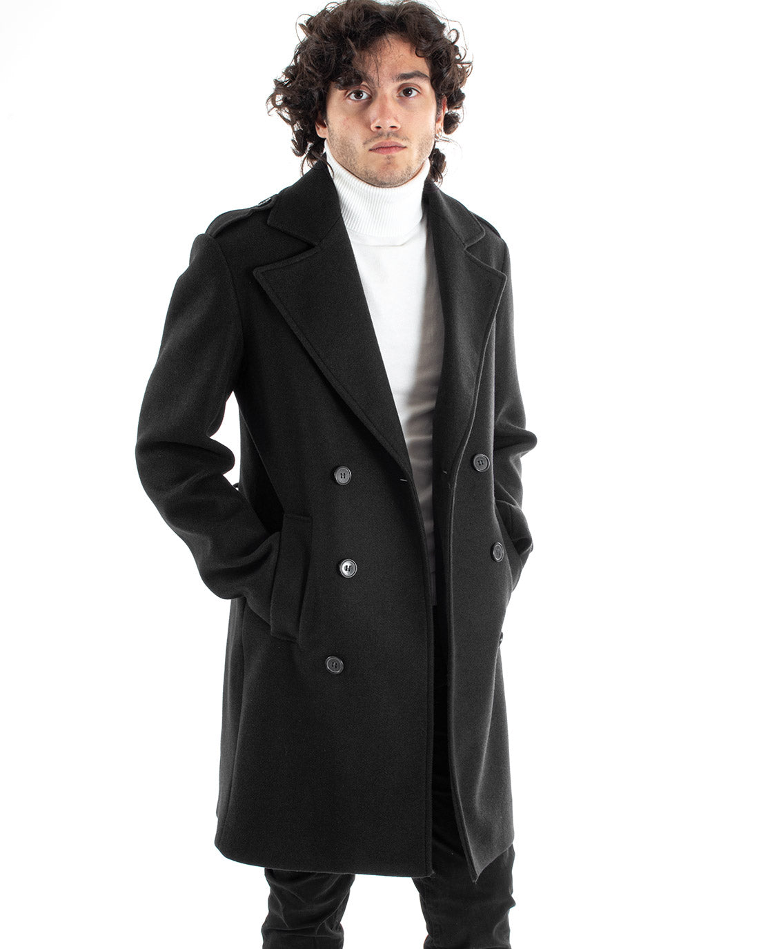 Double-breasted Coat Men Jacket With Belt Long Black Jacket Elegant Jacket GIOSAL-G2982A
