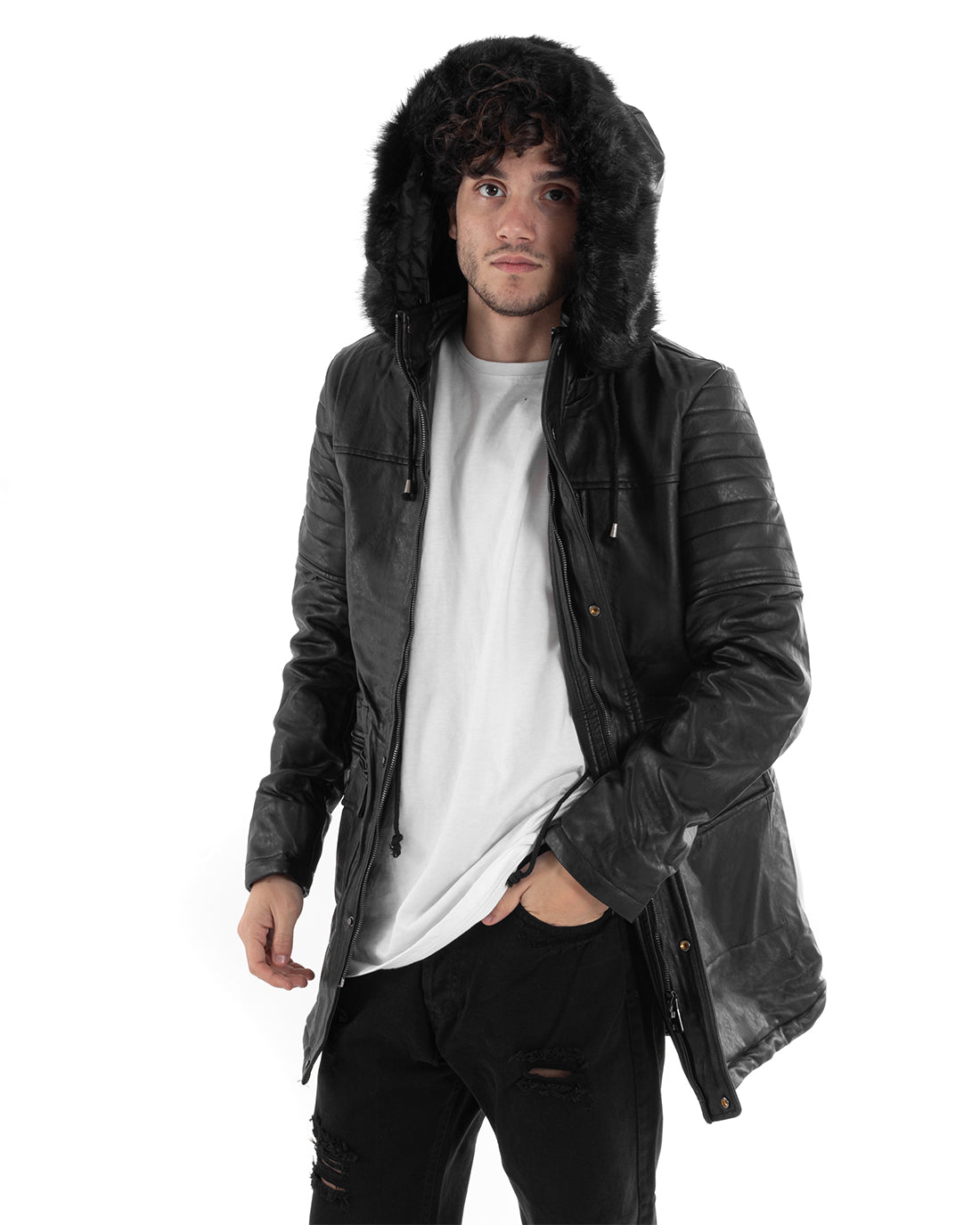 Parka uomo outlet maniche in pelle