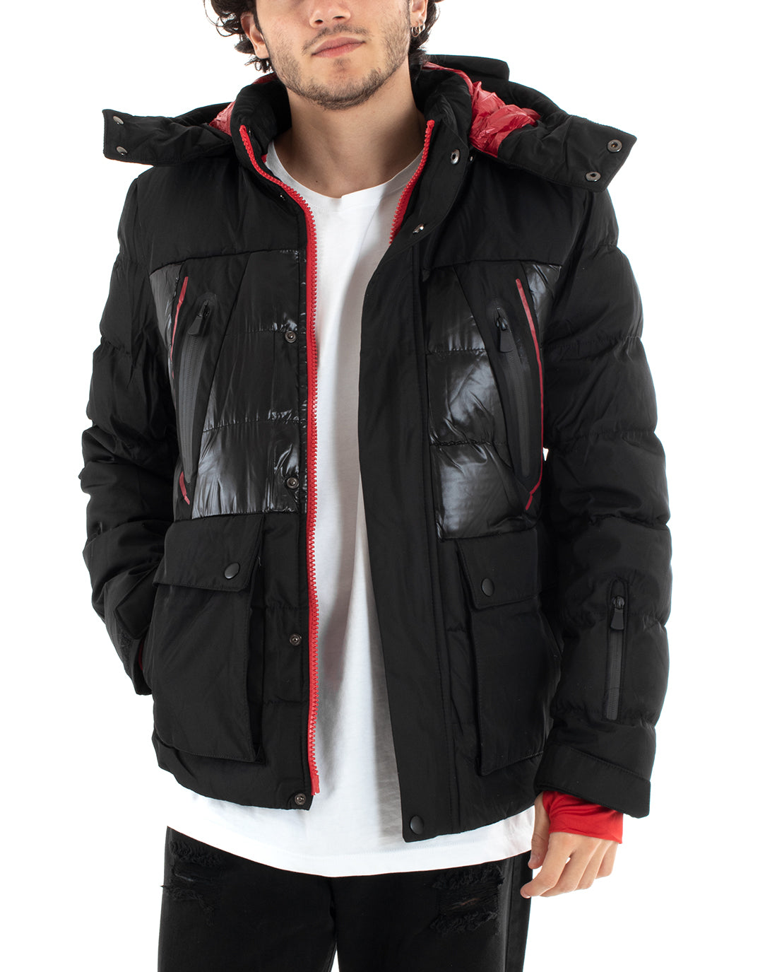 Men's Bomber Jacket Glossy Black Matte Red Solid Color Casual GIOSAL-G3010A