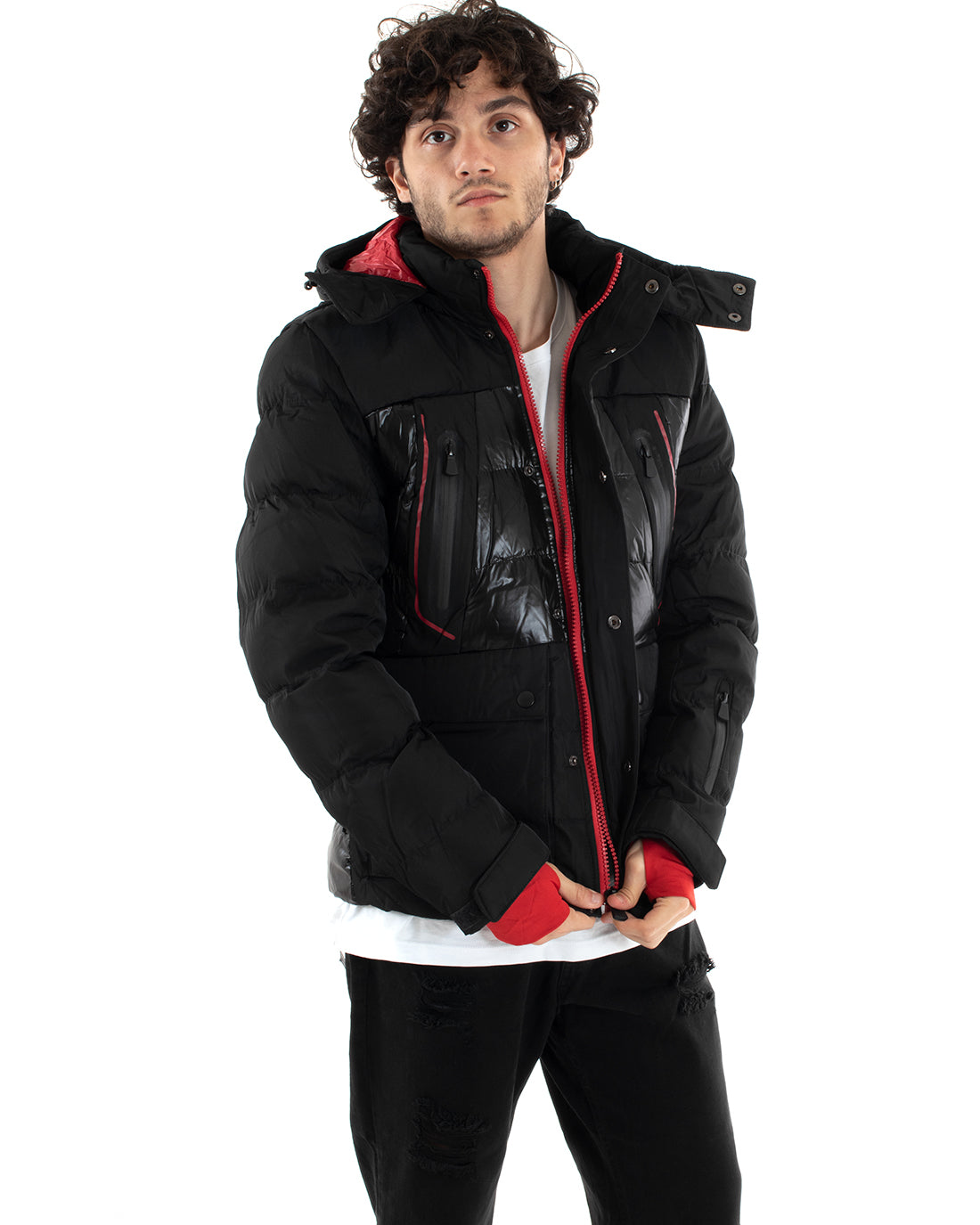 Men's Bomber Jacket Glossy Black Matte Red Solid Color Casual GIOSAL-G3010A