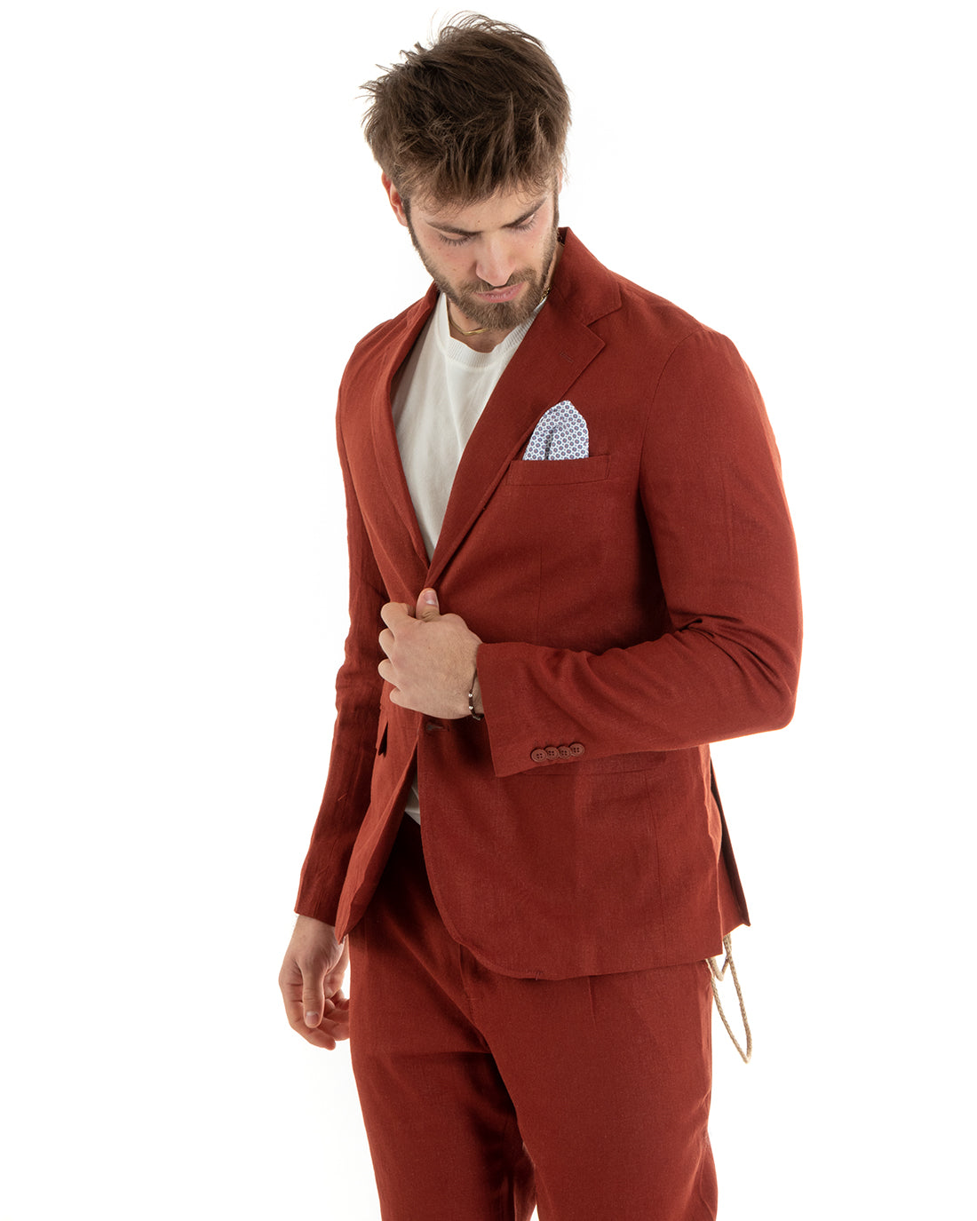 Men's Single-Breasted Linen Jacket Solid Color Brick Tailored Ceremony Elegant Casual GIOSAL-G3059A